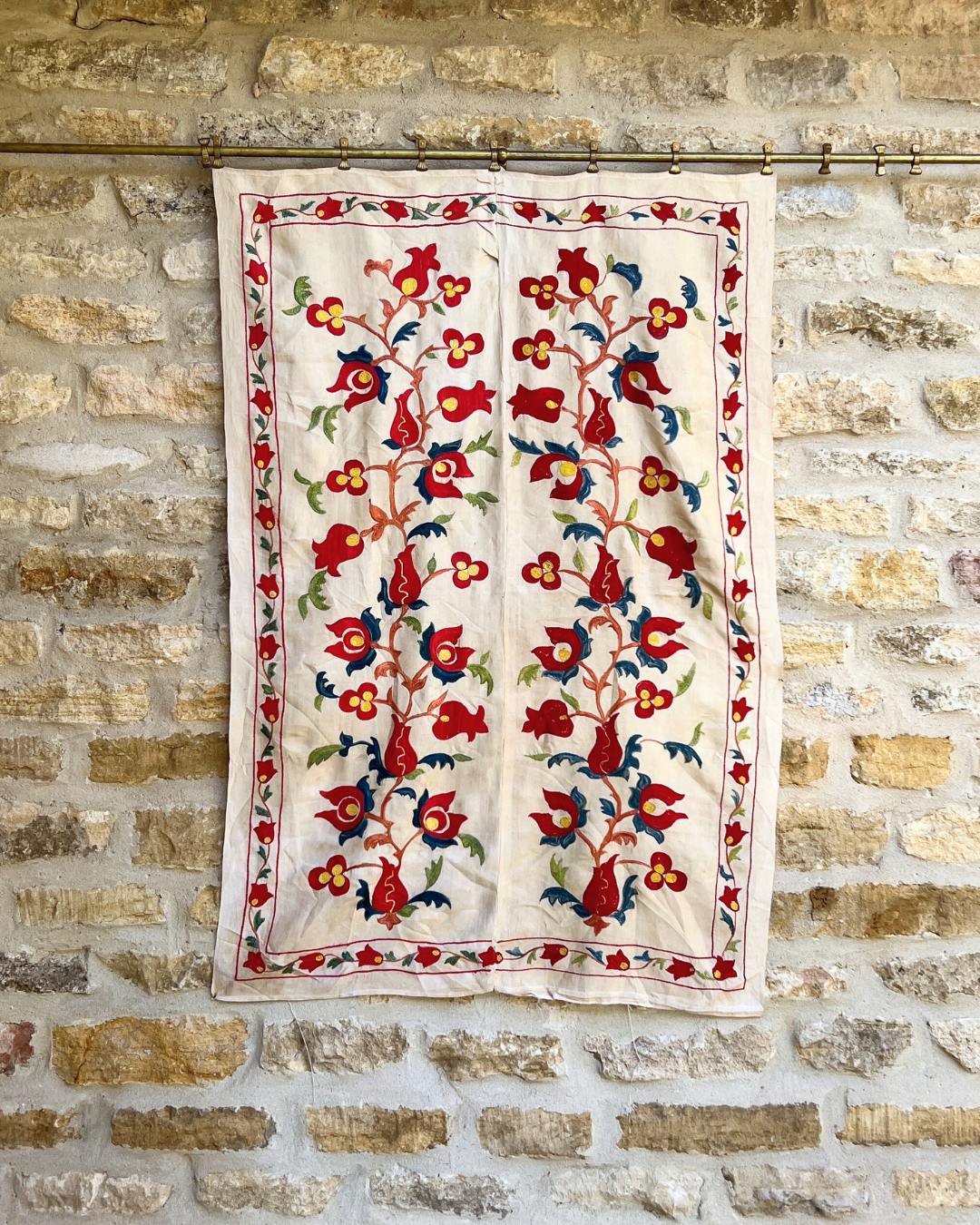 Medium Suzani 058 - Handmade Cotton Embroidered Throw Pillow Cover - Perfect for Boho Home Decor, Sofa & Bedroom Accent