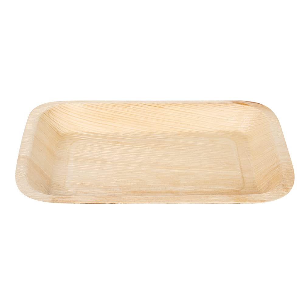 Restaurantware Indo 9.3 x 6.3 Inch Rectangle Palm Leaf Plates - 100 Pack Eco-Friendly, Microwavable & Freezable Areca Palm Leaf Dinner Plates for Hot & Cold Foods | Perfect for Parties, Picnics, Catering & Sustainable Dining