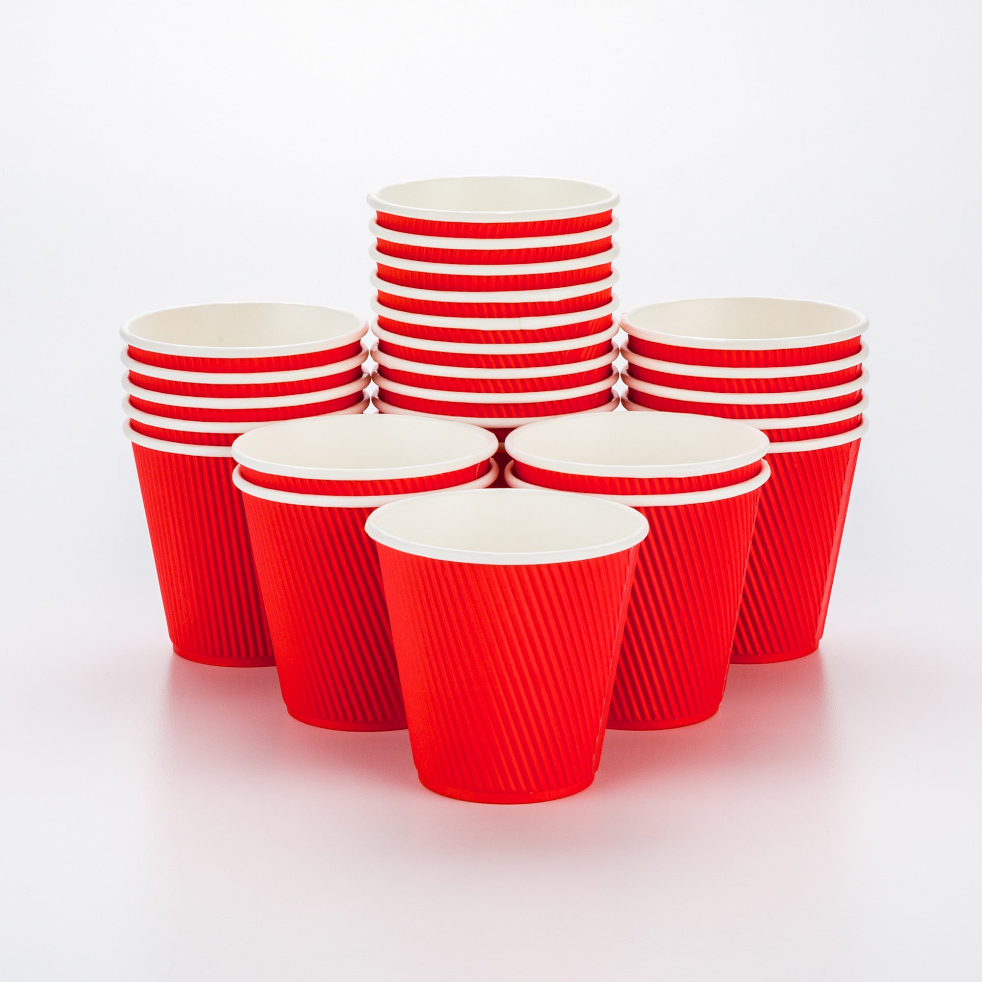 8 oz Red Paper Coffee Cups with Ripple Wall - 3.5