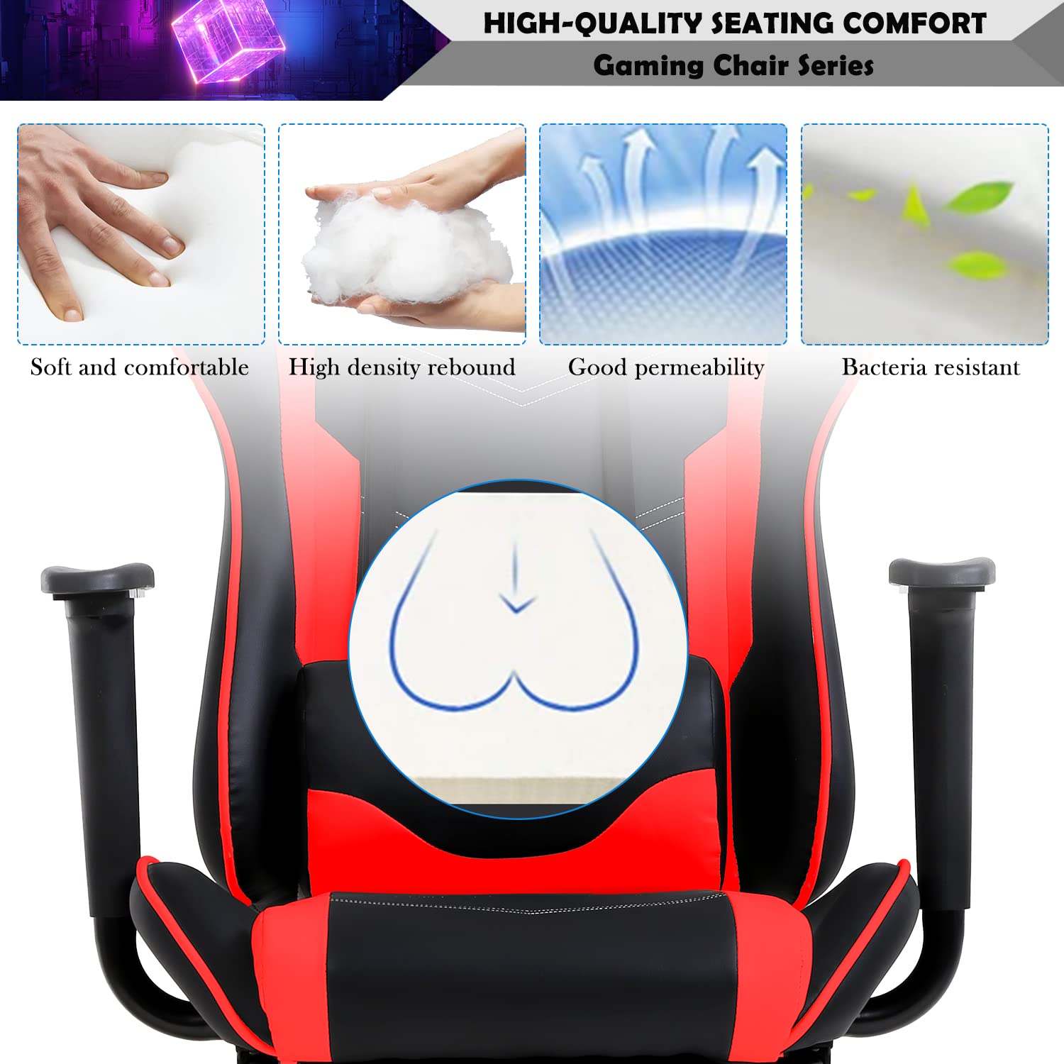 Premium Gaming Chair - Ergonomic Racing Style Office Computer Chair with Adjustable Headrest & Lumbar Support - High Back Recliner Video Game Chair for Adults & Kids (Red) - Perfect for Esports, Streaming & Home Office Setup