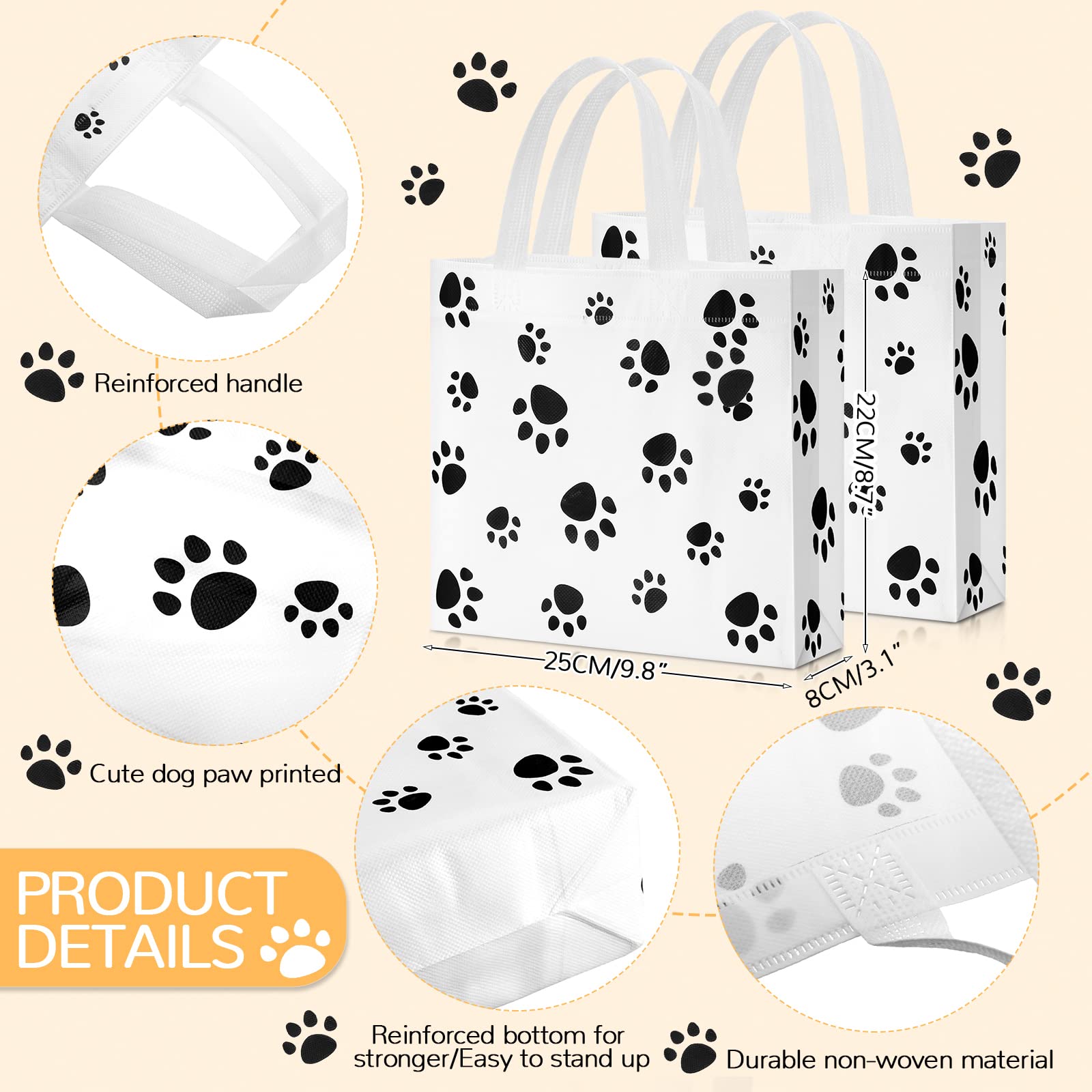 Frienda 20-Piece Dog Paw Print Gift Bags - Reusable Non-Woven Party Favor Bags for Dog & Cat Birthday Parties, Baby Showers | Perfect for Pet-Themed Events & Party Supplies
