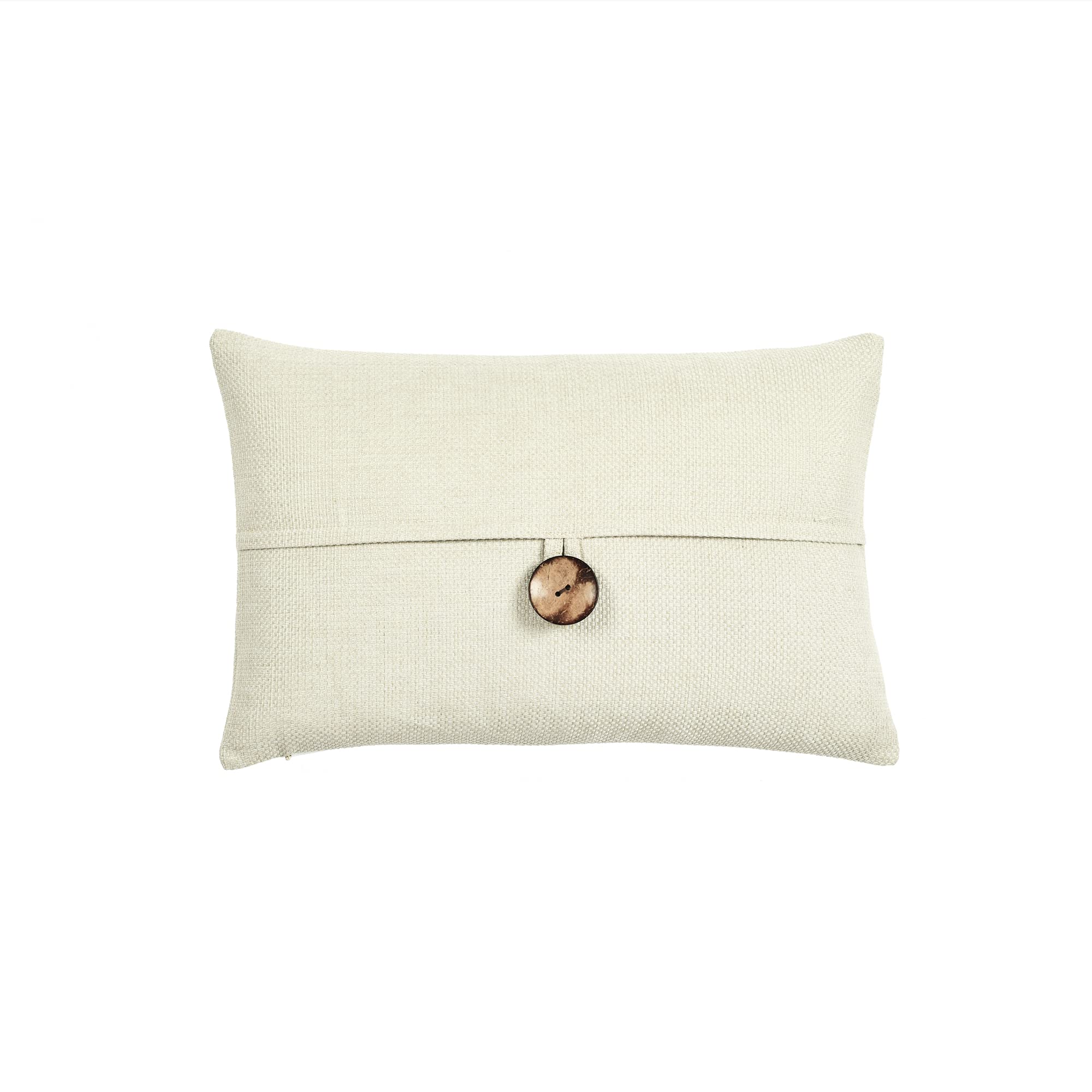 Lush Decor Clayton Woven Button Decorative Throw Pillow Cover 20x13 Inches - Ivory Rectangle Cushion Case for Sofa, Bed & Chair - Home Decor Accent for Living Room, Bedroom & Nursery