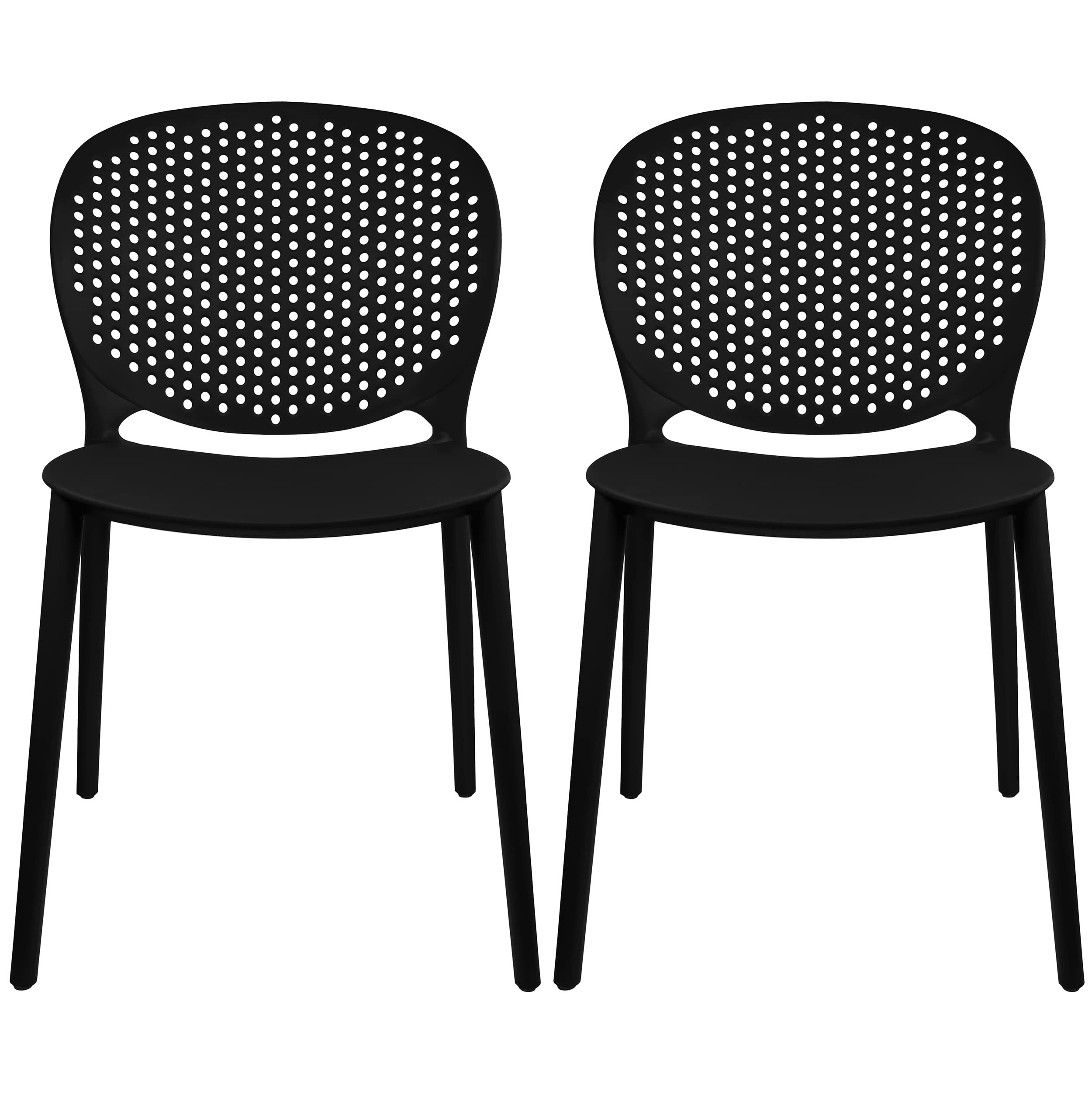 2 Pack Modern Stackable Patio Chairs - Indoor/Outdoor Dining Side Chairs for Pool, Kitchen, Living Room & Restaurant - Black (Perfect for Backyard, Deck, Garden & Commercial Use)