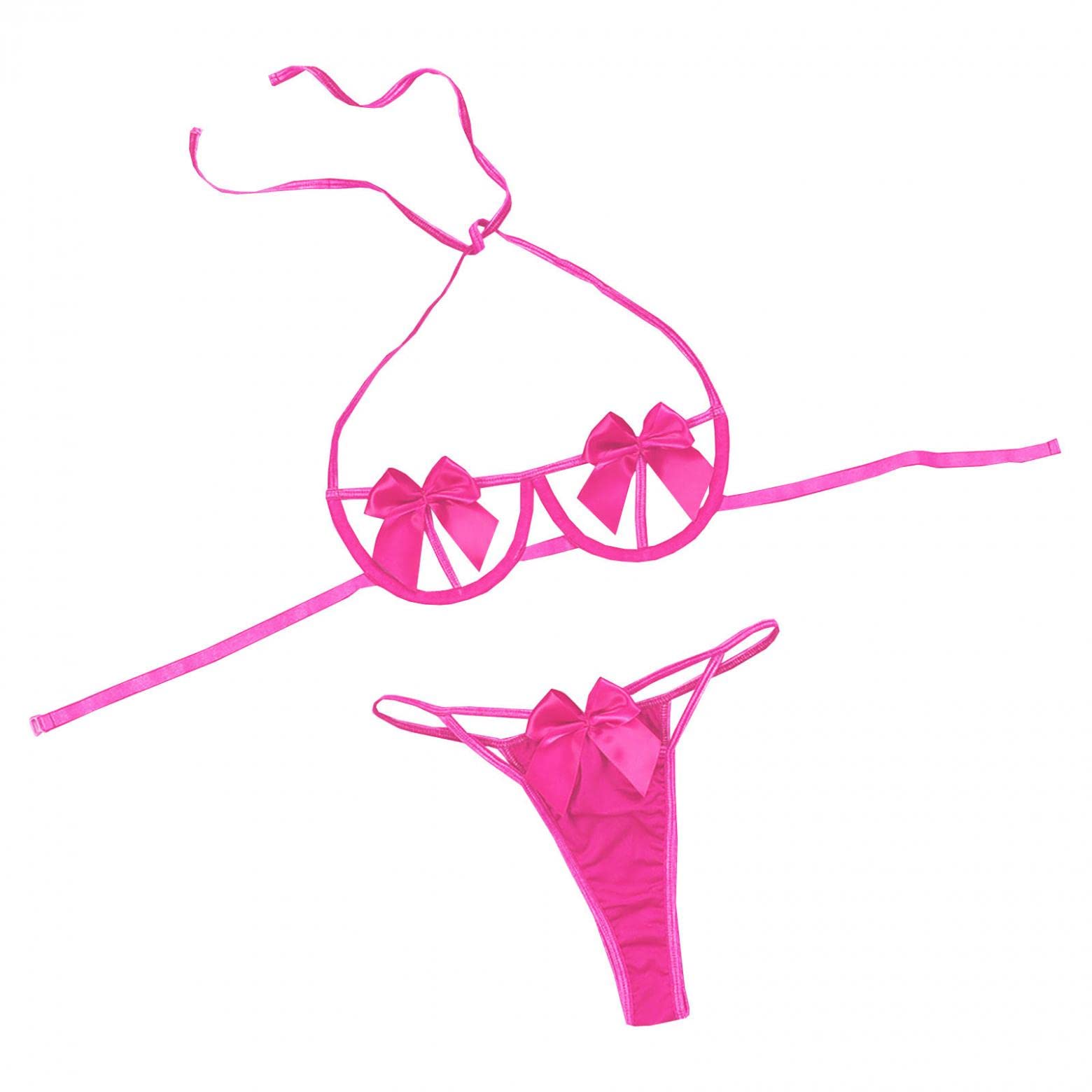 Sexy Women's Lingerie Set - Corset with Bow Straps & Hollow Design, Wire-Free Bra & Briefs 2-Piece Sleepwear for Romantic Nights & Special Occasions
