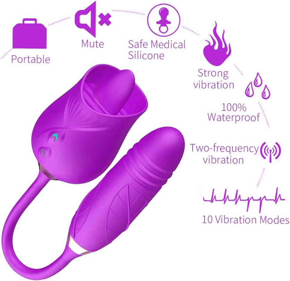 3 in 1 Rose Toy for Adults - Purple Vibrating, Thrusting & Tongue Licking Pleasure Device with Easy Operation | YR3+6 * 7 | Perfect for Couples Play, Solo Exploration & Sensual Massage