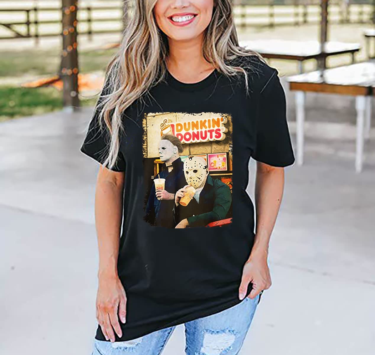 Horror Movie T-Shirt for Women - Scary Killer Graphic Tee - Halloween Party, Fall Holiday Novelty Top | Perfect for Halloween Costumes, Horror Conventions & Casual Wear