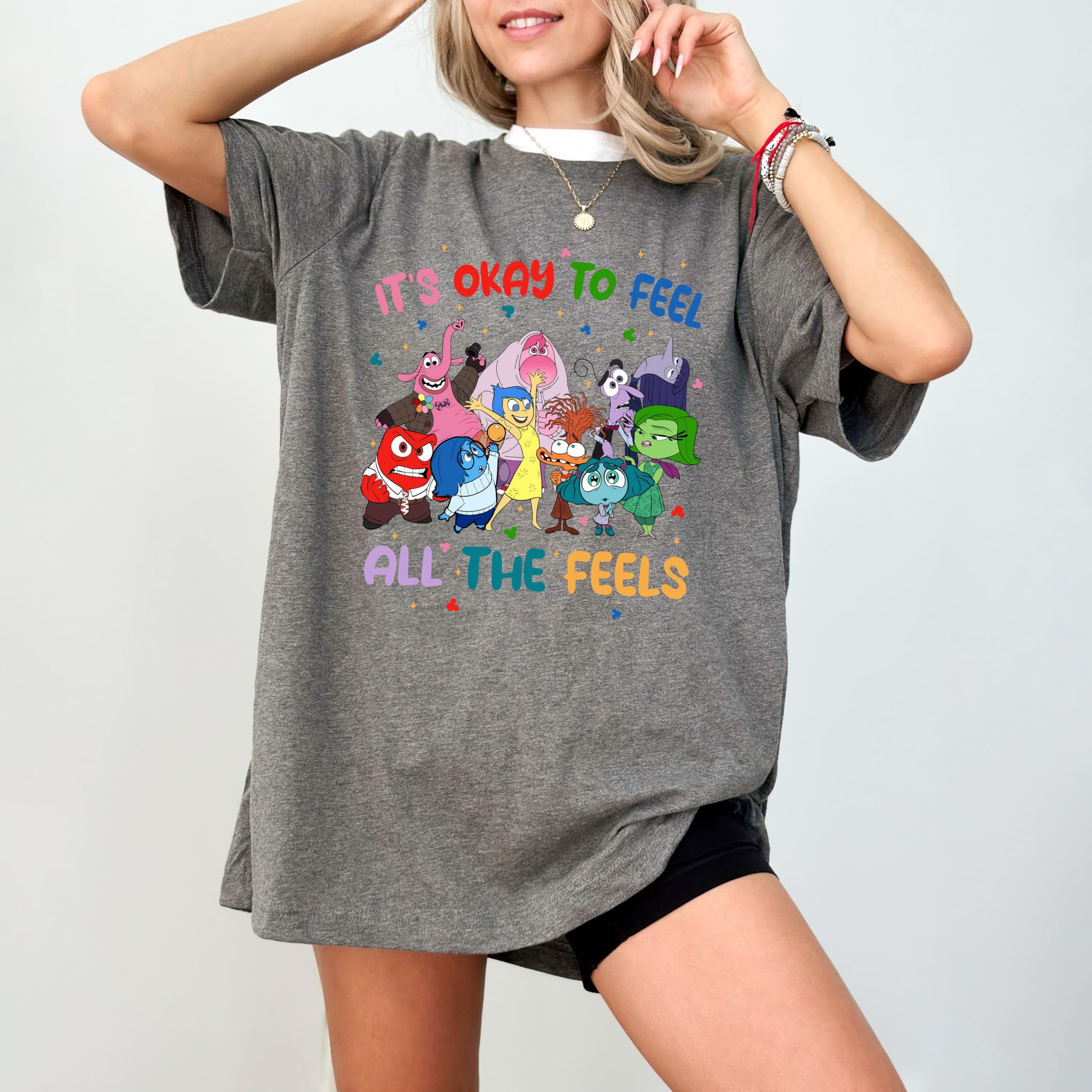 Inside Out It's Okay To Feel All The Feels T-Shirt - Emotional Awareness & Mental Health Shirt for BCBA, Speech Therapy, Paras & Inclusive Education - Perfect for Autism Awareness, Therapy Sessions & Self-Care Days