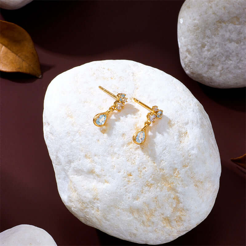 Elegant Aquamarine & Swiss Blue Topaz Teardrop Dangle Earrings | Sterling Silver Jewelry | Perfect for Weddings, Parties & Special Occasions | TB1963