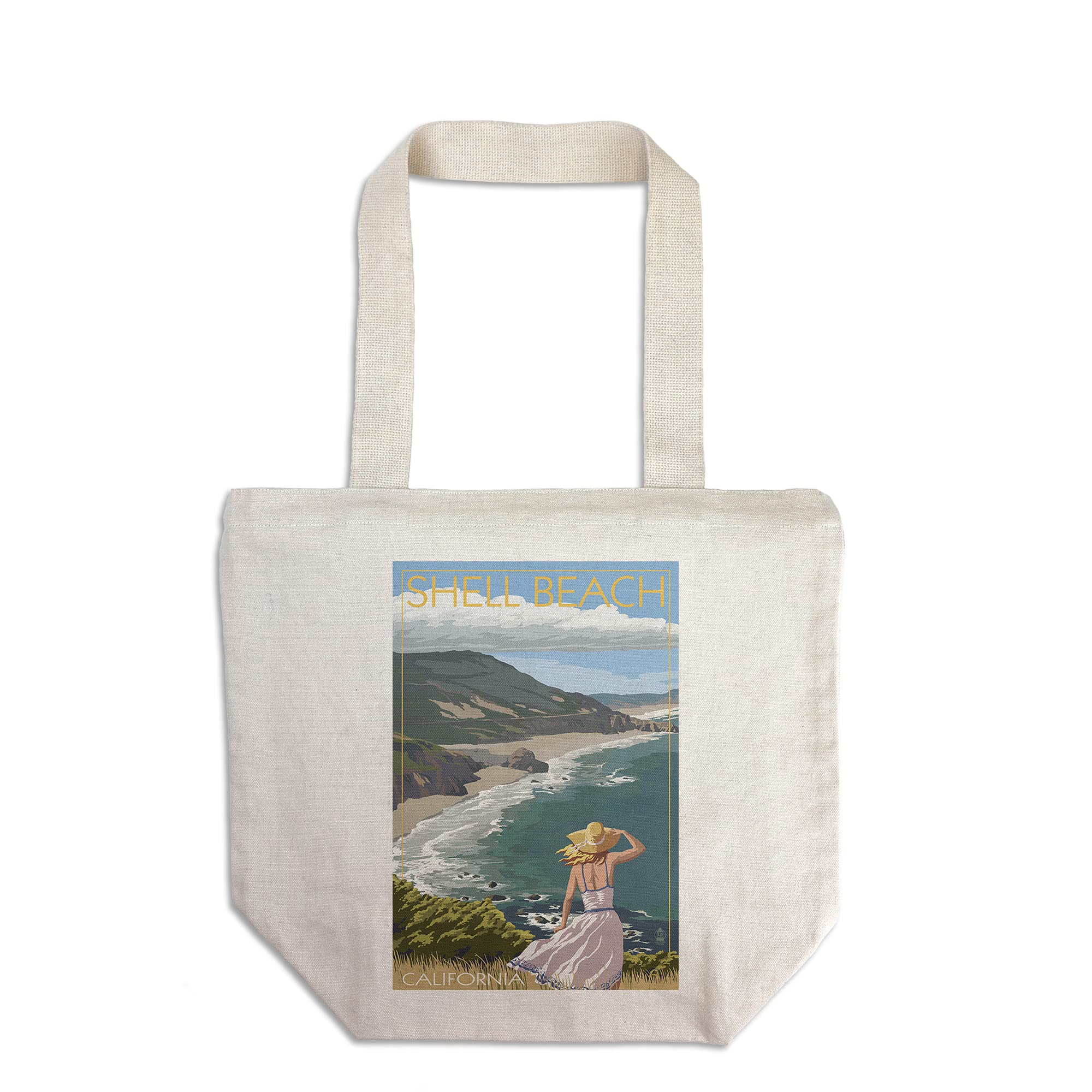 Lantern Press Shell Beach California Coast Canvas Tote Bag - 100% Cotton Reusable Shopping Bag for Beach Trips, Groceries & Eco-Friendly Lifestyle