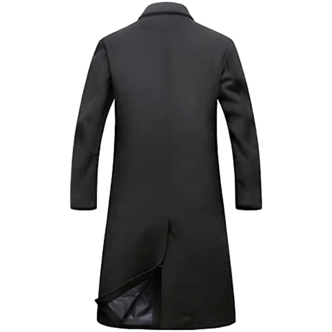 Men's Grey Slim Fit Long Trench Coat - Winter Single Breasted Thick Windproof Overcoat for Business, Work & Formal Occasions