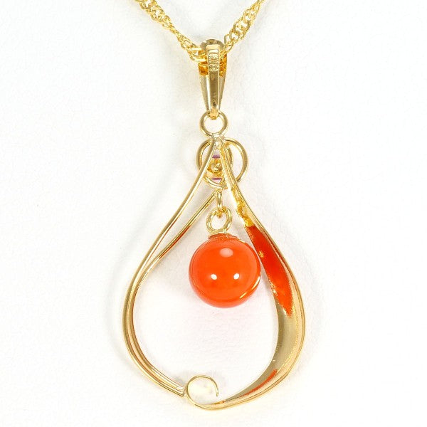 18K Yellow Gold Coral Ruby Necklace for Women - Elegant Handmade Jewelry Gift for Anniversary, Valentine's Day & Special Occasions