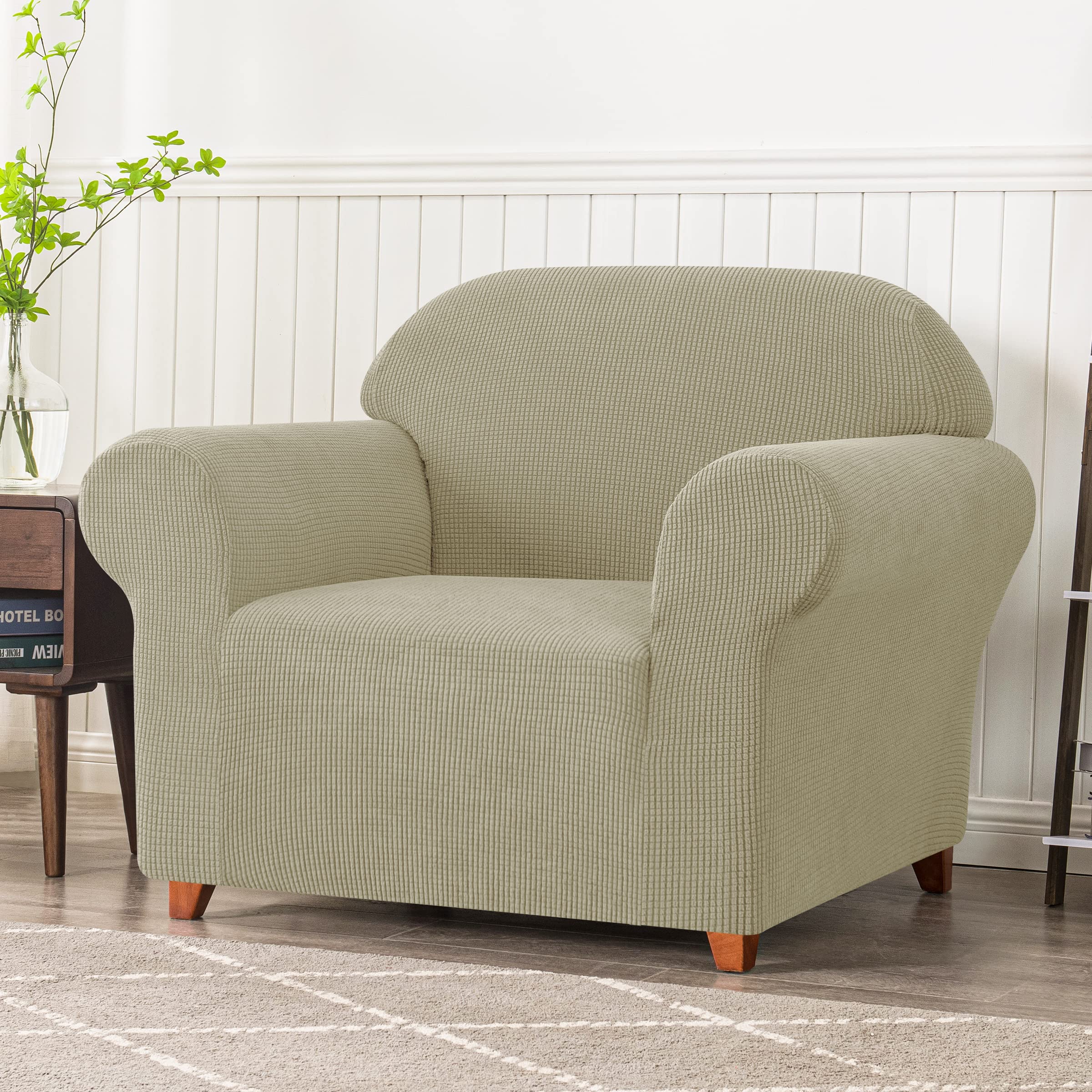 SUBRTEX Stretch Armchair Sofa Slipcover - Washable 1-Piece Cover for 1-Cushion Couch & 1-Seater Chair | Perfect for Living Room, Bedroom or Office (Sand, Small Size)