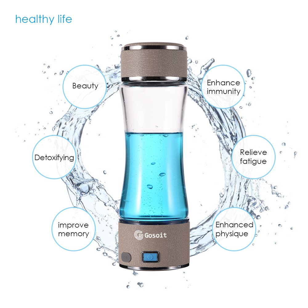 Hydrogen Alkaline Water Ionizer Generator Machine with SPE Membrane - Portable Sports Travel Water Bottle with LED Indicator - Quantum Hydrogen Water Maker for Hydration, Detox & Energy Boost - Perfect for Gym, Hiking & Daily Use (Beige)