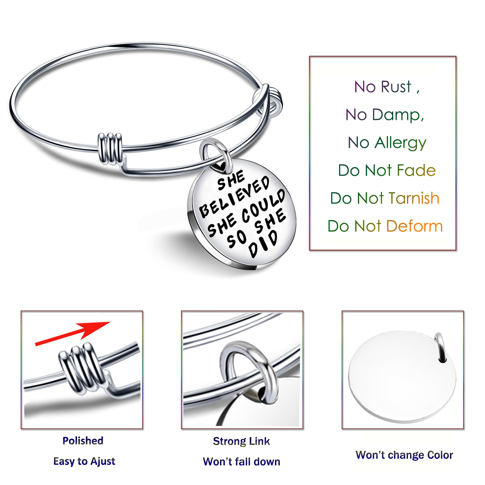 Lauhonmin Graduation Bracelets for Women - Inspirational 'She Believed She Could So She Did' Bracelet, College Graduation Gift, New Job Gift for Her - Perfect for Graduation Ceremonies, Job Promotions & Motivational Everyday Wear