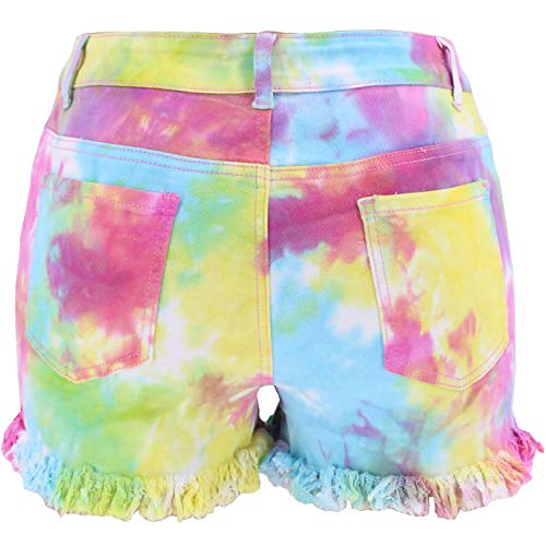 Trendy Women's High Waisted Tie Dye Denim Shorts - Distressed Raw Hem Ripped Jean Shorts for Casual Wear & Y2K Aesthetic | Perfect for Beach Outings, Summer Vacations & Street Style Fashion