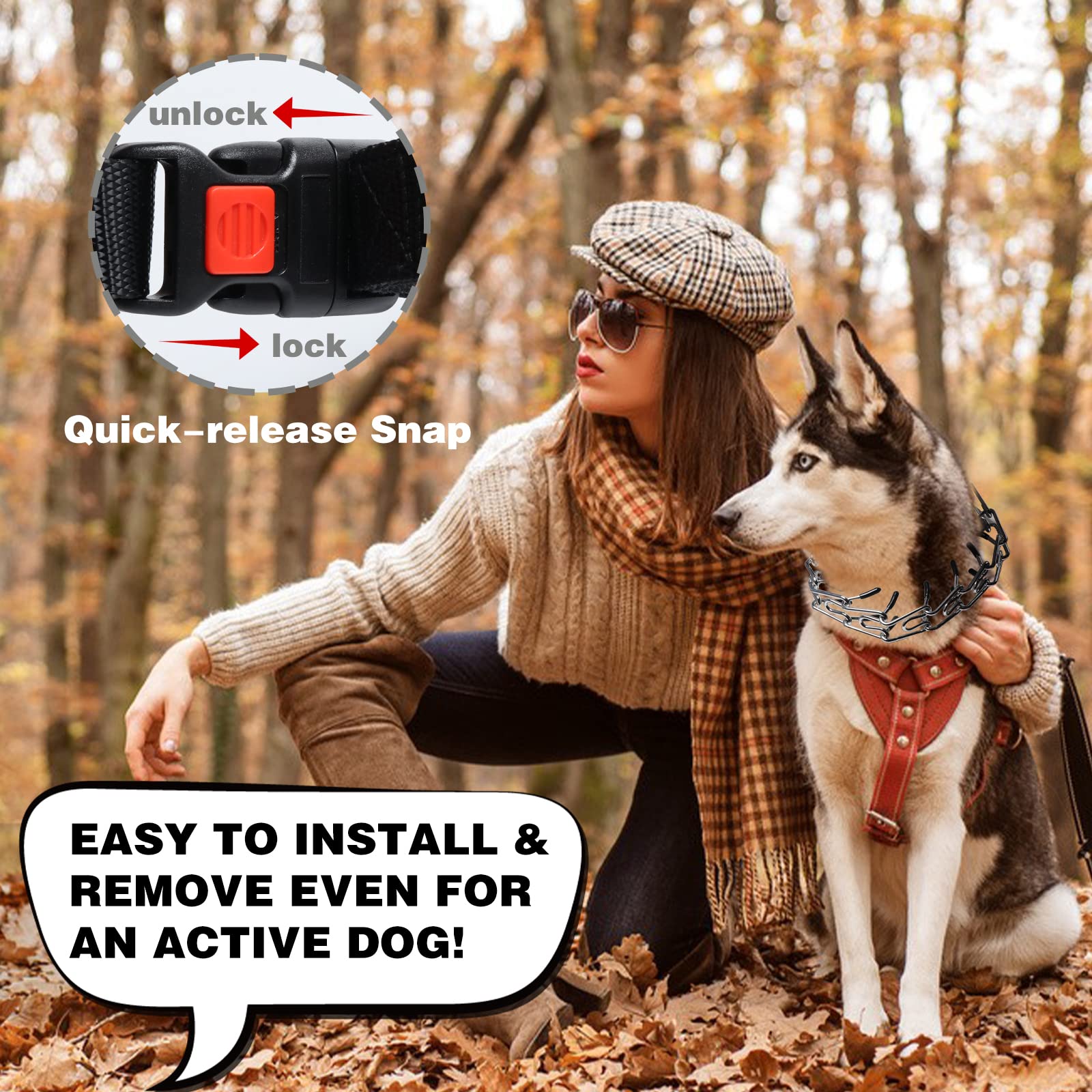 Adjustable No-Pull Dog Prong Collar with Quick Release Buckle & Rubber Tips - XL Size (20