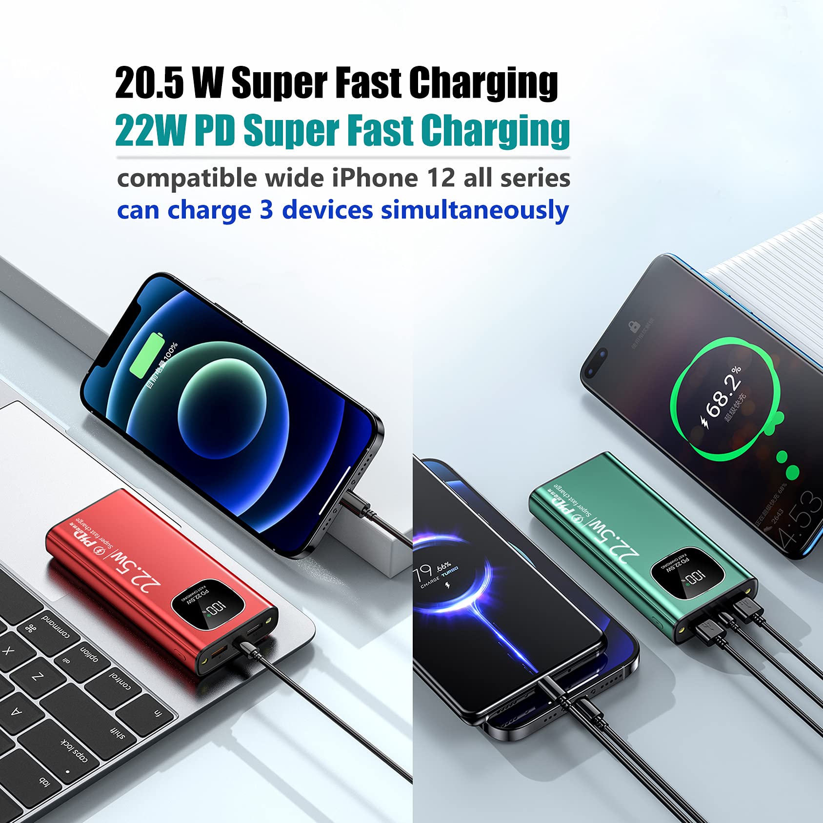 20000mAh PD 20W Fast Charging Power Bank with LED Display - Ultra Slim Portable Charger for iPhone 15/14/13 Pro, iPad, AirPods & Android Phones | Perfect for Travel, Camping, Hiking, Emergency, Business Trips, Commuting & Outdoor Adventures | Ideal for Work from Home, Office, Airports, Road Trips & Daily Power Needs (432 Black) | Stay Charged On-The-Go for Smartphones, Tablets & Wireless Earbuds