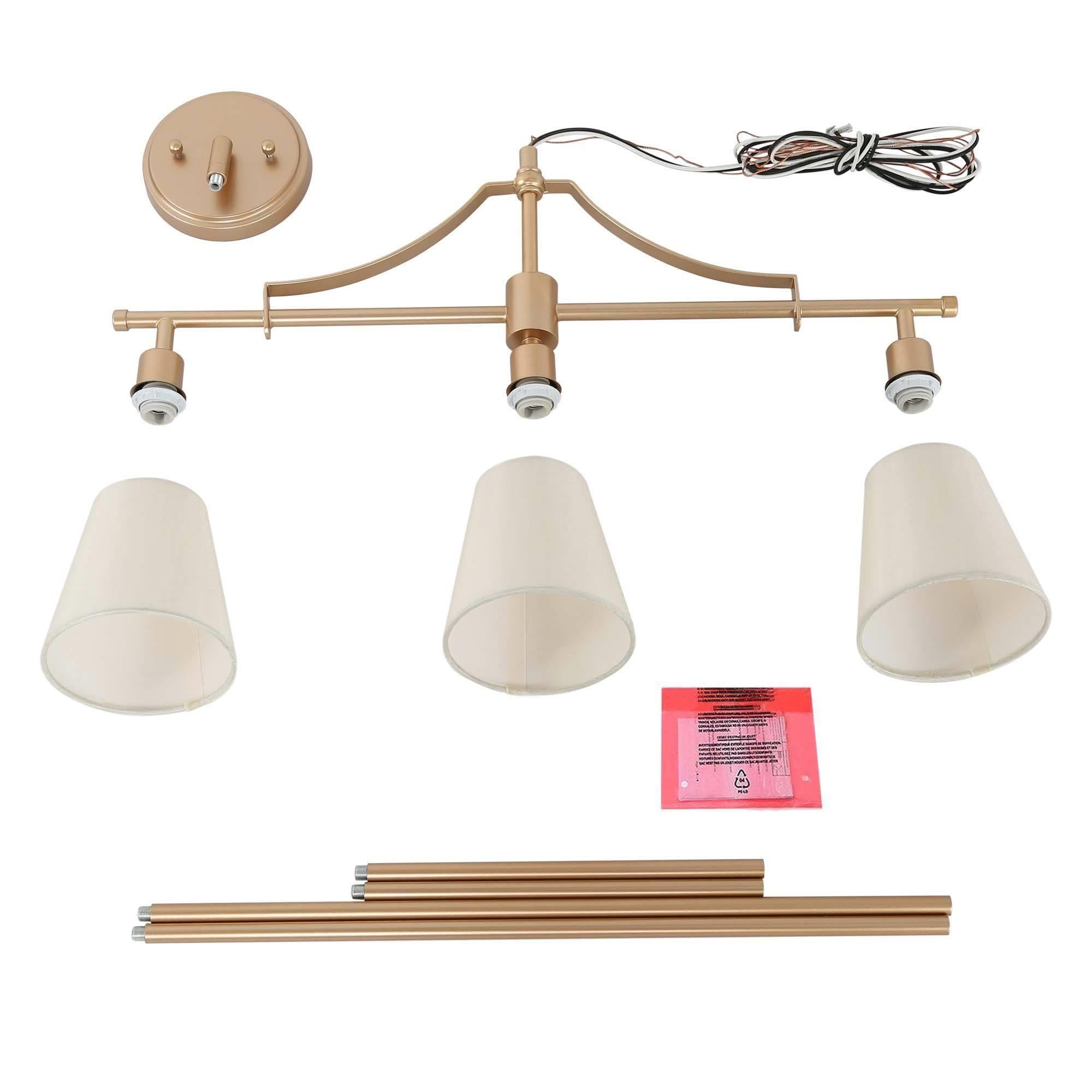 Modern 3-Light Gold Chandelier with Fabric Shades - Linear Island Lighting Fixture for Dining Room, Kitchen, Bedroom & Living Room | Elegant Home Decor & Ambient Lighting Solution