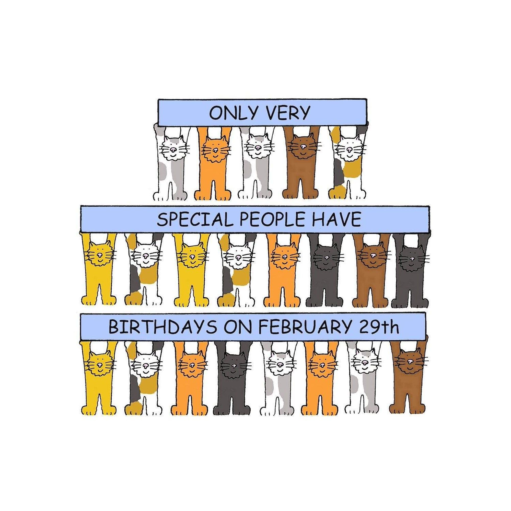 February 29th Birthday Cat Greeting Cards - Folded Glossy Greeting Card for Leap Year Birthdays | Perfect for Cat Lovers & Unique Birthday Celebrations