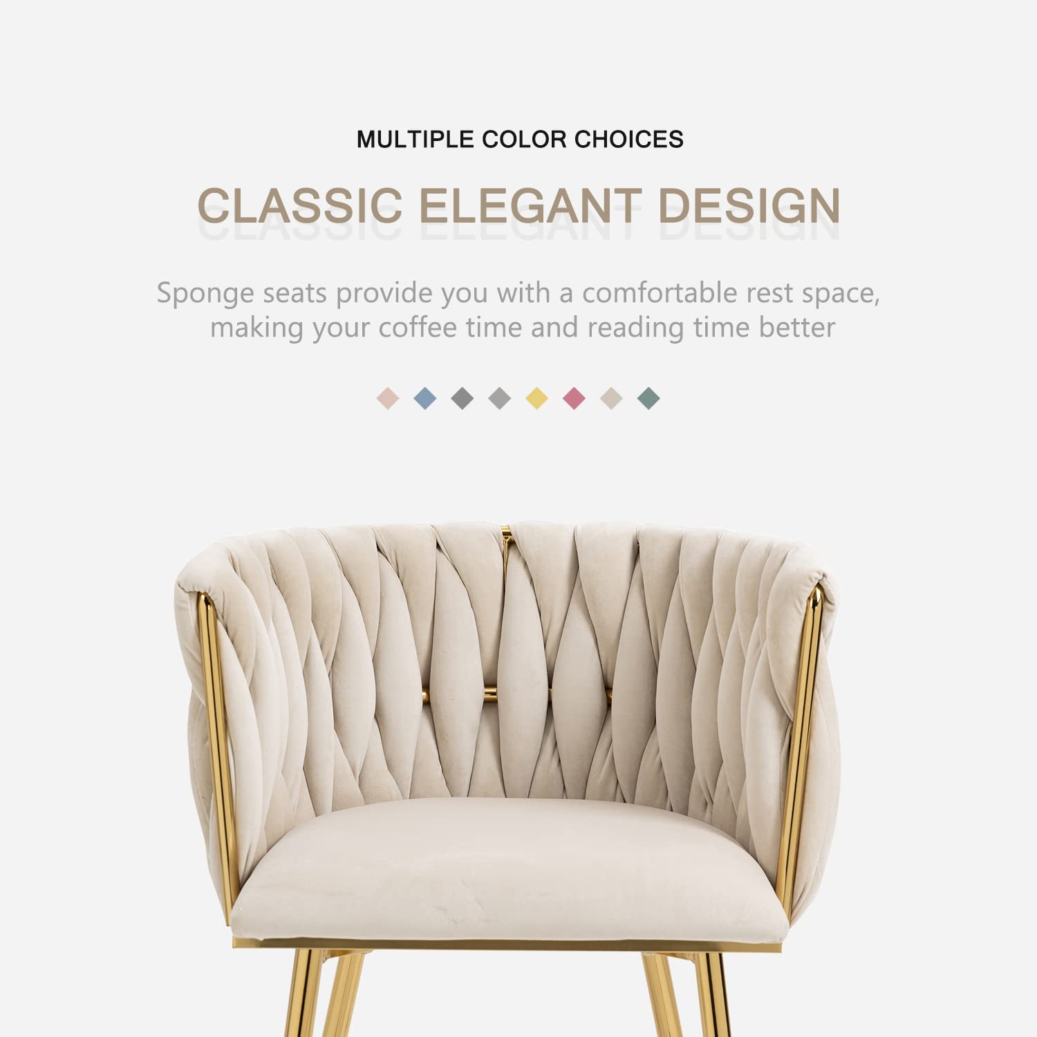 Luxury Velvet Dining Chairs Set of 2 - Modern Woven Upholstered Accent Chairs with Gold Metal Legs for Living Room, Dining Room & Kitchen - Perfect for Home Decor, Dinner Parties & Cozy Gatherings