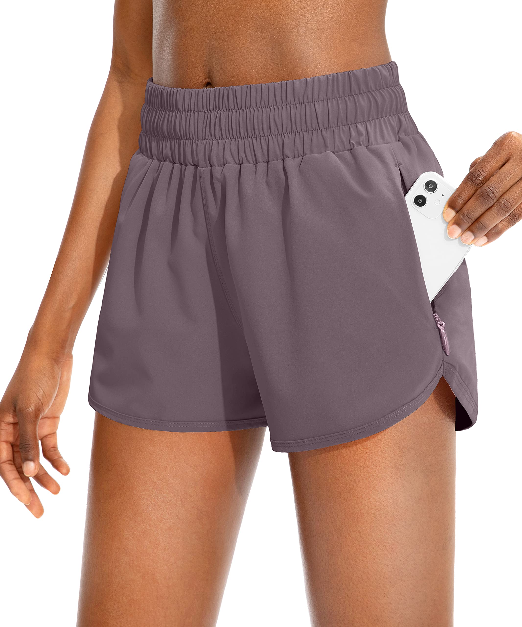 SANTINY High Waisted Women's Running Shorts with Zip Pockets - Breathable Athletic Workout Gym Shorts with Liner for Jogging, Yoga & Fitness Training