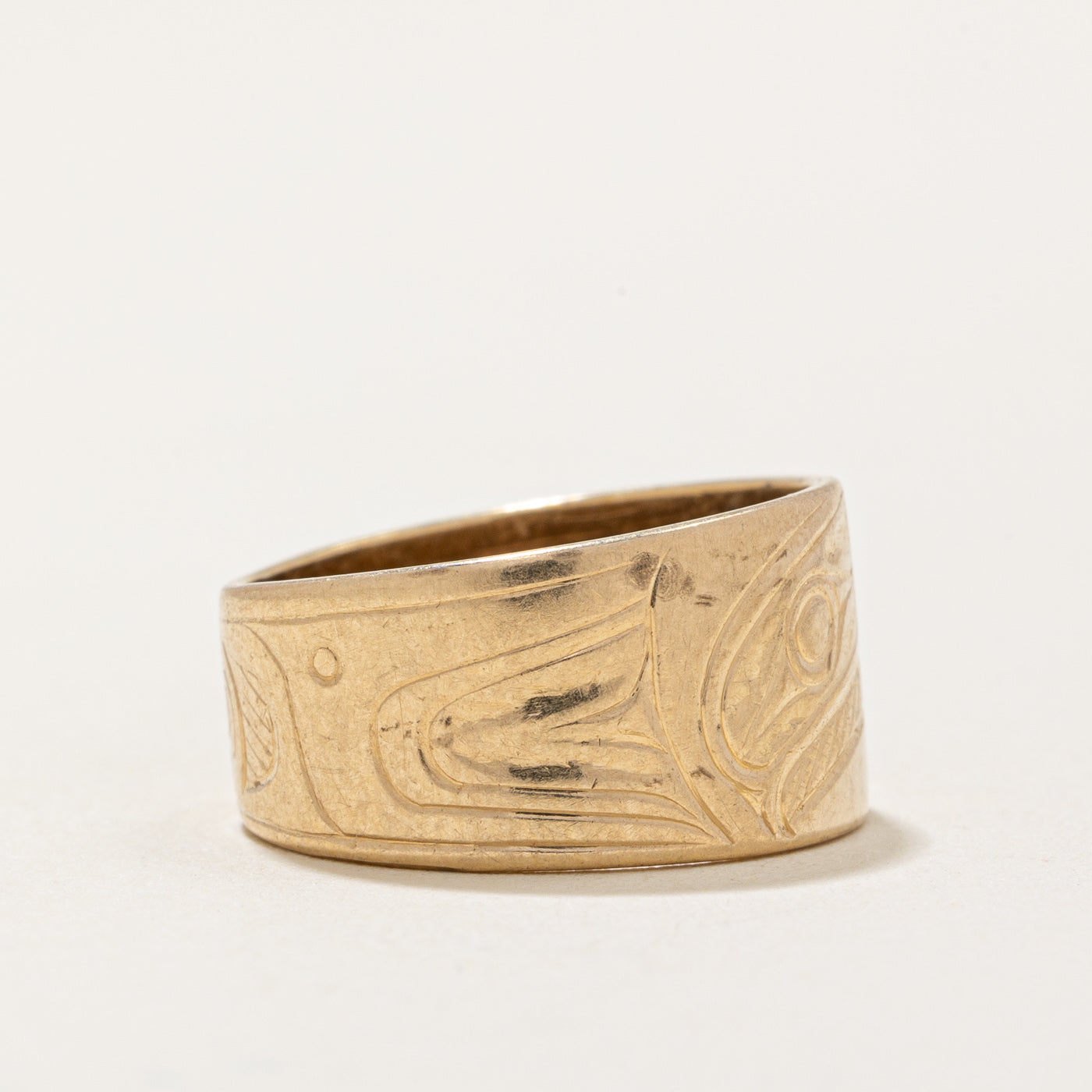 12k Yellow Gold Indigenous Art Band Ring - Size 4.5 - Handcrafted Native American Inspired Jewelry for Women - Perfect for Weddings, Anniversaries & Cultural Celebrations