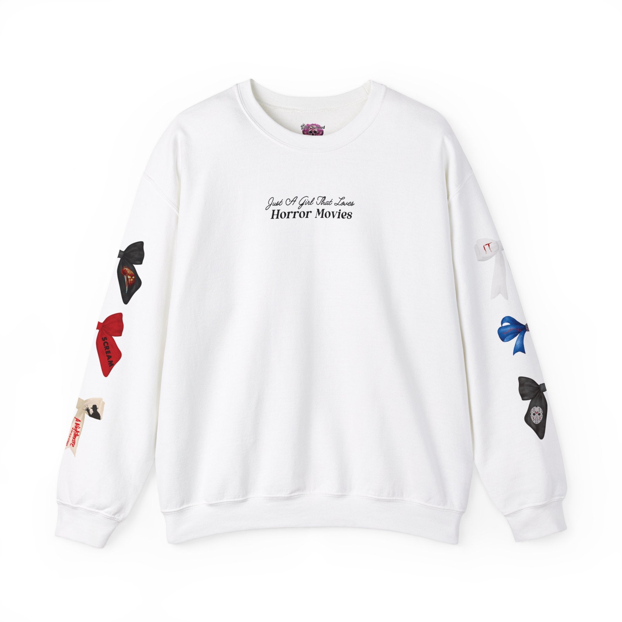 Just A Girl That Loves Horror Movies Crewneck Sweatshirt | Horror Movie Fan Gift | Halloween Outfit & Casual Streetwear