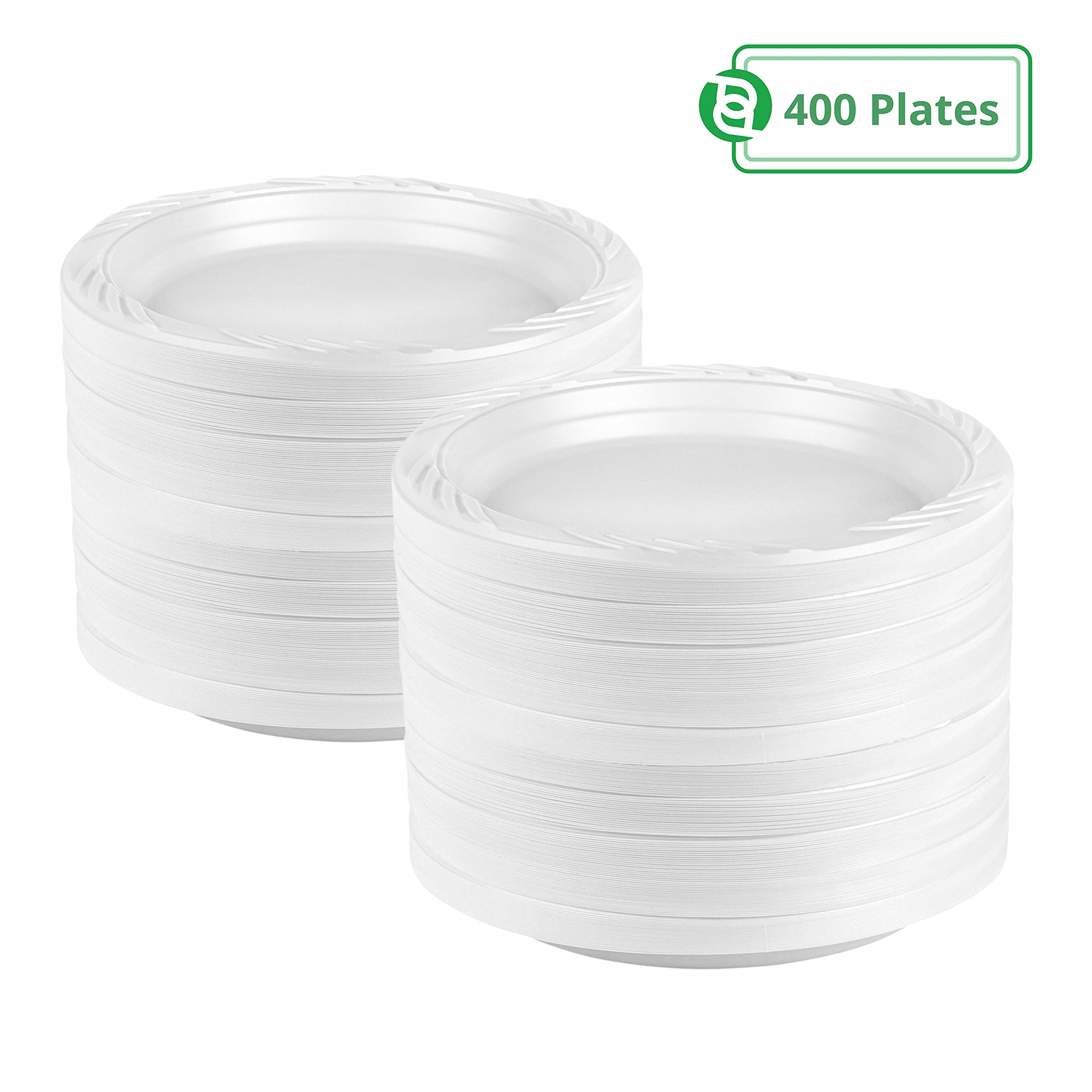 Blue Sky 6 Inch White Plastic Plates - 400 Count Disposable Dinner Plates, Microwave Safe & Durable - Perfect for Birthday Parties, Weddings, Events, Picnics, BBQs, and Everyday Dining Use
