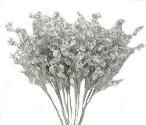 12 Pack Silver Baby's Breath Artificial Flowers - Realistic Silk Gypsophila Bouquet for Wedding Centerpieces, Home Decor, Party & Event Decorations