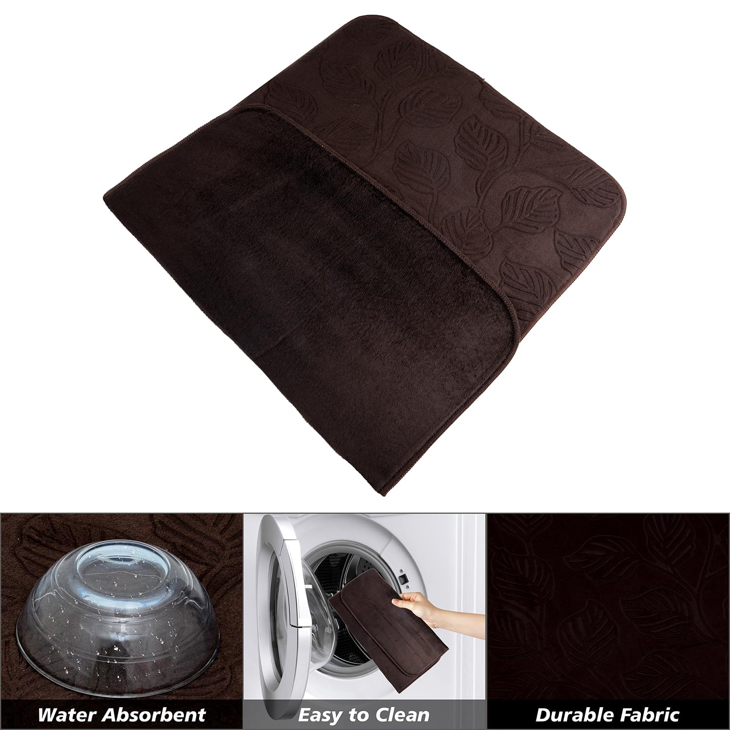 Kuber Industries Microfiber Dish Drying Mat - Super Absorbent Kitchen Counter Mat for Dishes, Utensils & Cookware - Quick-Dry Non-Slip Embossed Design - 38x50 Inches (Brown) - Perfect for Countertops, Sinks & Drying Racks