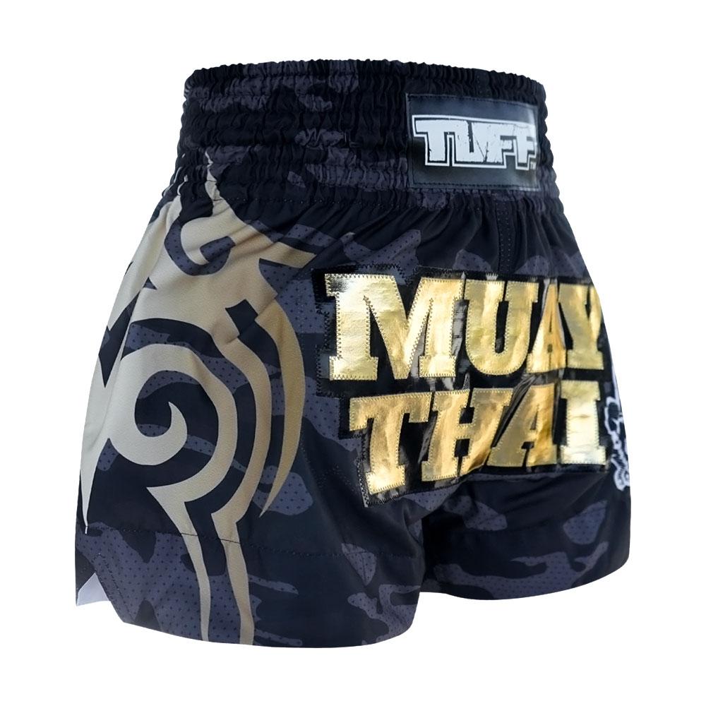 Premium TUFF MUAY THAI Boxing Shorts - Tiger Camo & Gold Design for MMA Training, Kickboxing & Muay Thai Competition | Breathable & Durable Fightwear for Men & Women
