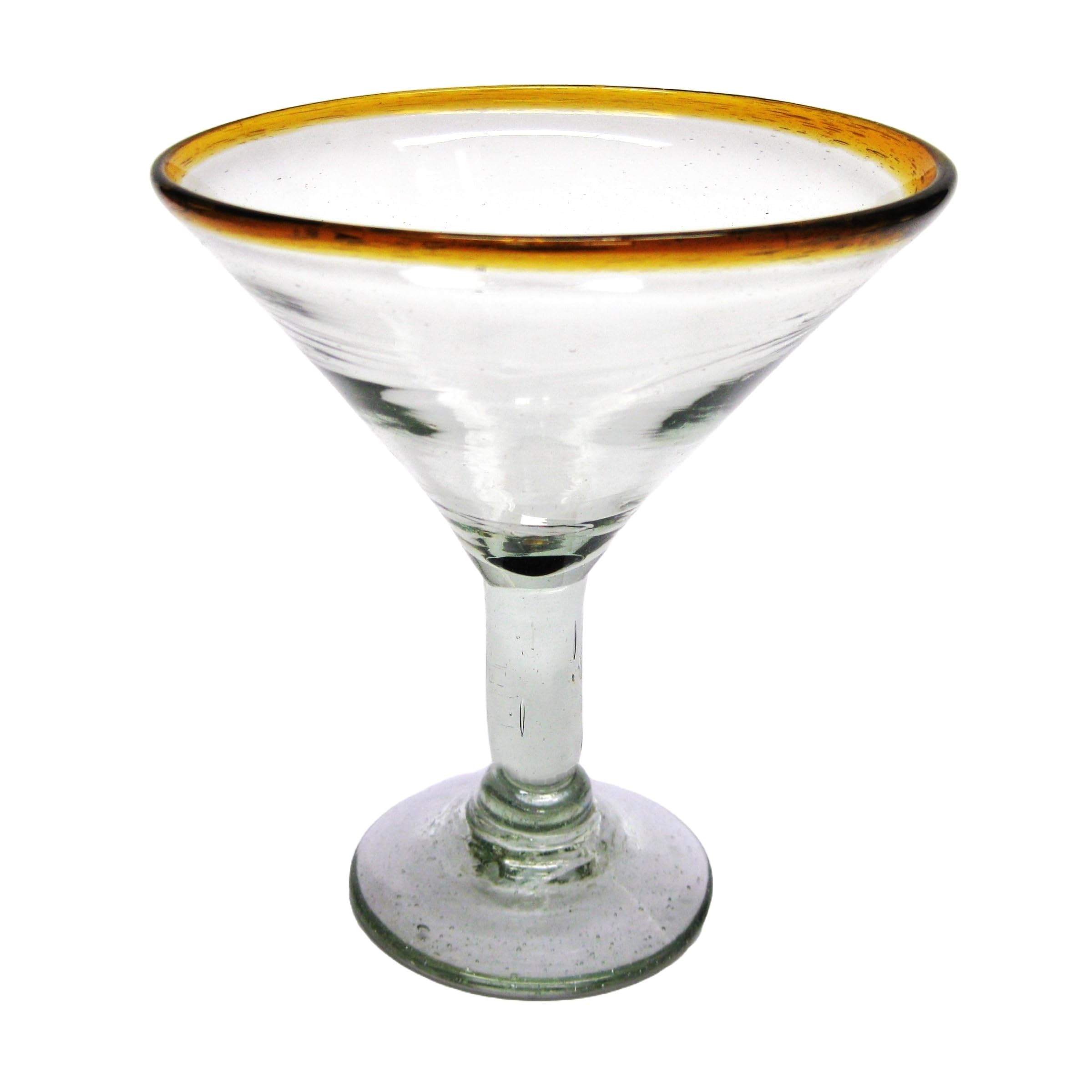 Premium 10 oz Amber Rim Martini Glasses Set of 6 - Eco-Friendly Recycled Glass, Lead-Free & Non-Toxic Cocktail Glasses - Perfect for Home Bars, Dinner Parties & Elegant Entertaining