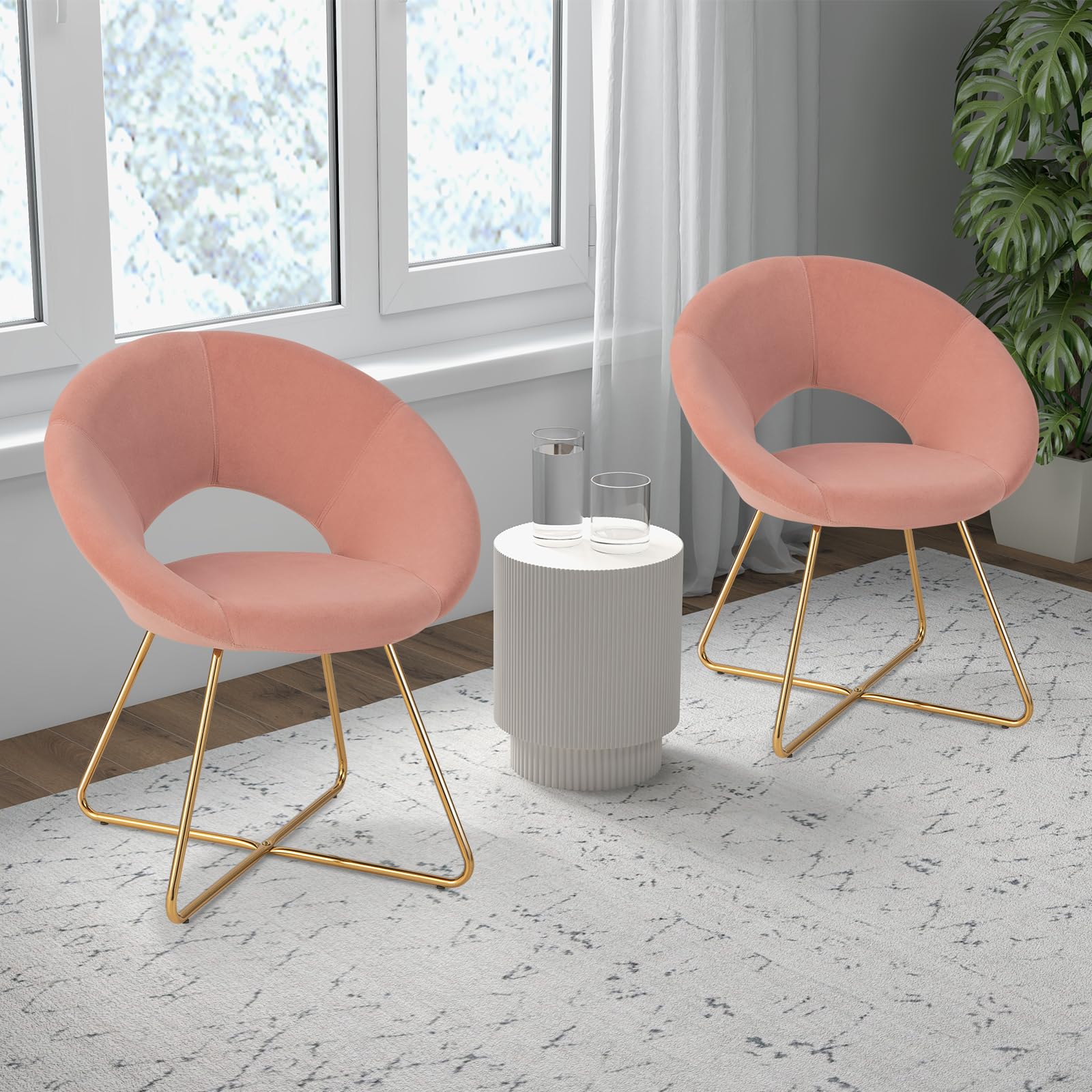 Giantex Velvet Accent Chair Set of 2 - 300 Lbs Capacity Upholstered Vanity Makeup Chairs, Modern Dining & Desk Chairs for Bedroom & Living Room, Coral Pink - Perfect for Home Office, Dressing Room & Lounge Areas