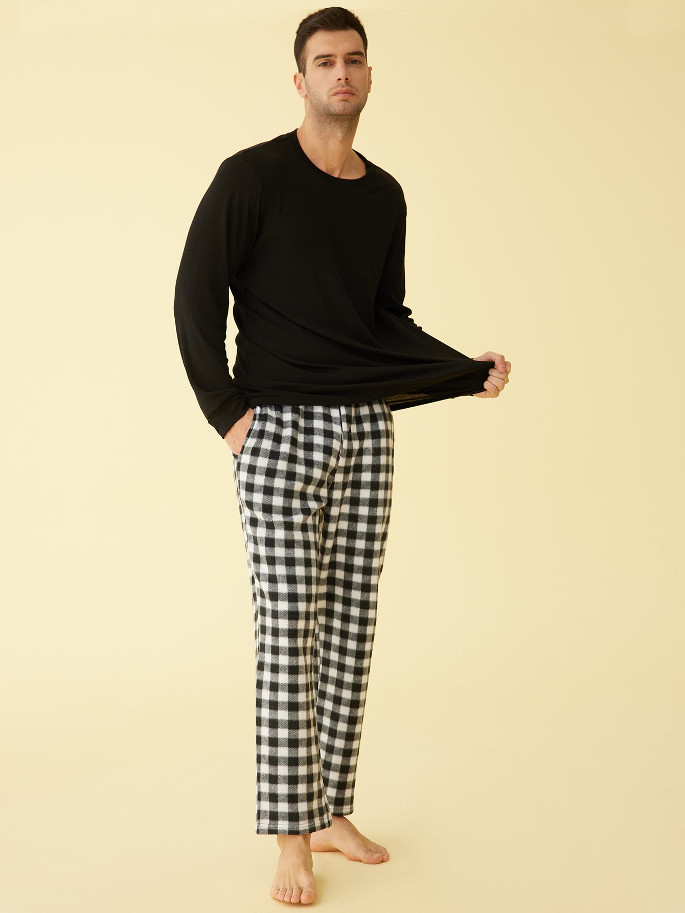 Men's Fleece Plaid Pajama Set - Long Sleeve Top & Pants for Winter Comfort - Cozy Loungewear for Home, Sleep & Relaxation