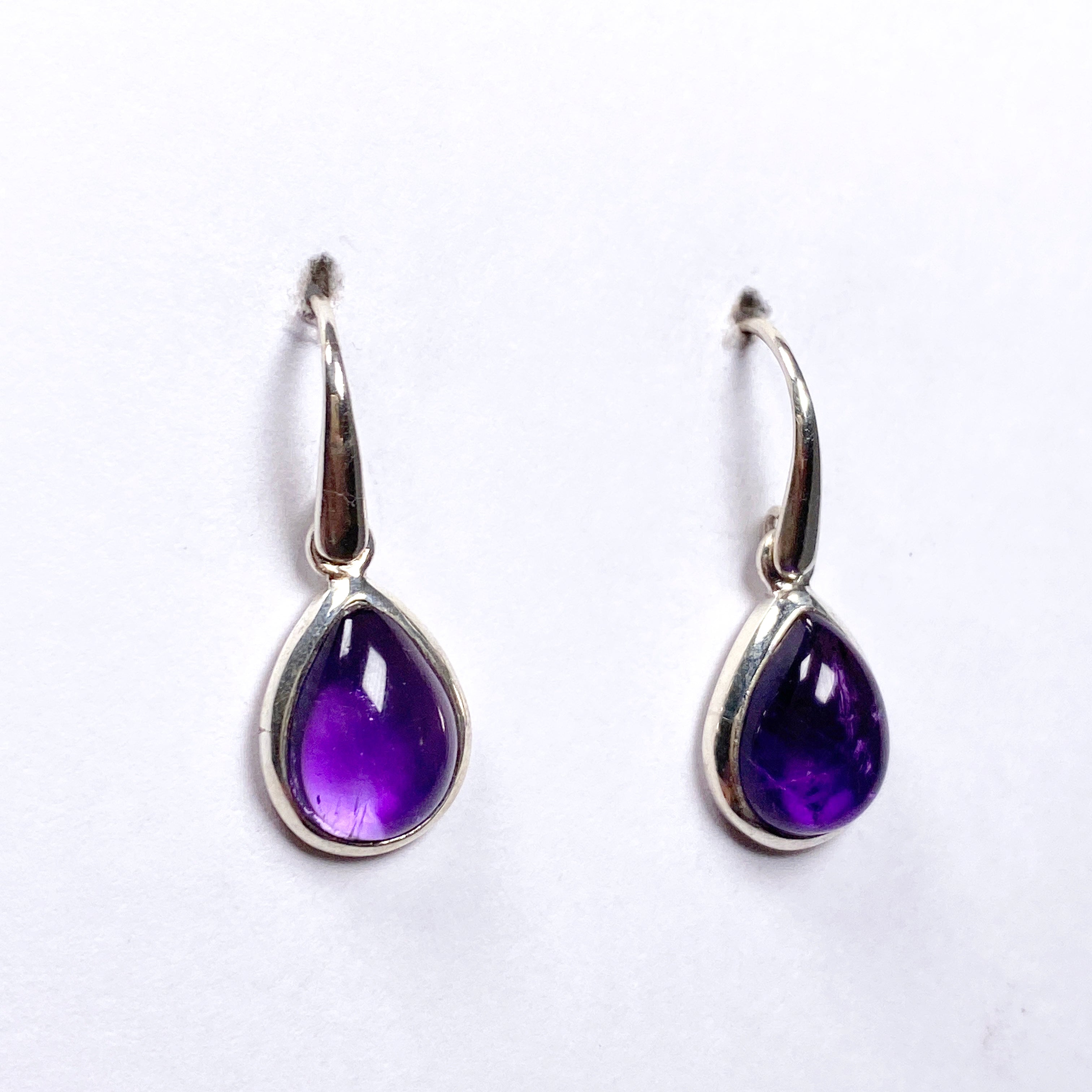 Natural Amethyst Teardrop Cabochon Earrings for Women - Handmade Sterling Silver Dangle Earrings - Perfect for Wedding, Party & Gift Giving