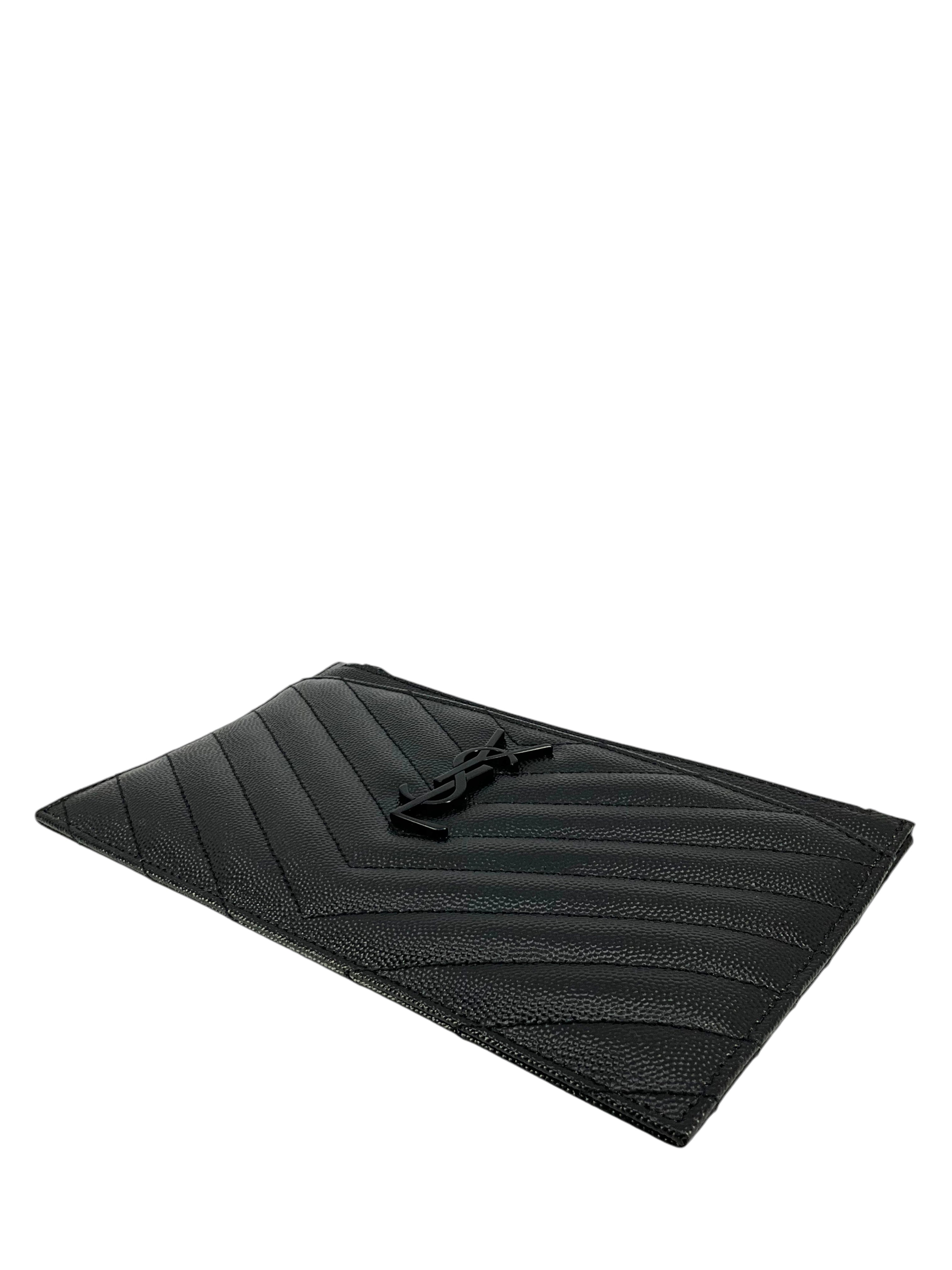 SAINT LAURENT Grain De Poudre Chevron Monogram Bill Pouch - Luxury Leather Wallet for Men & Women | Perfect for Everyday Use, Travel & Gifts