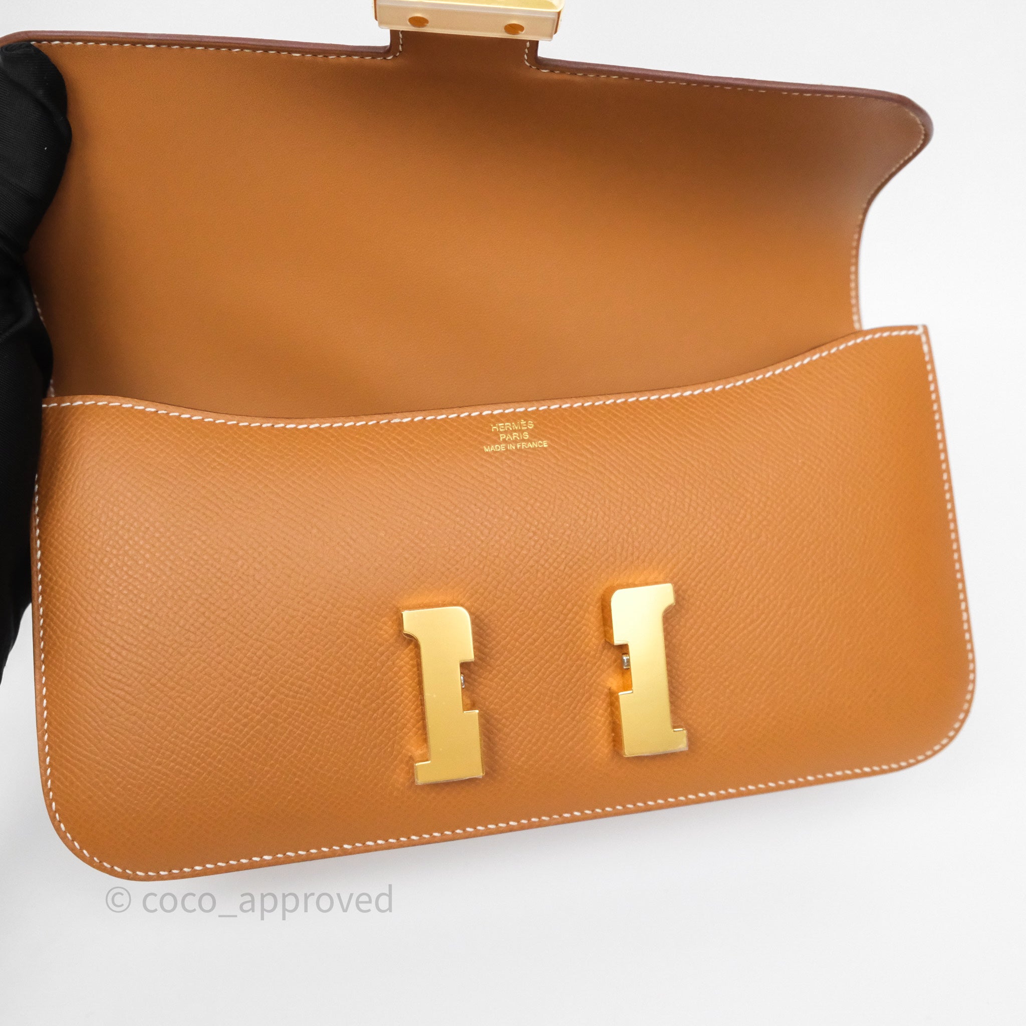 Authentic Hermès Constance Elan 37 Bag in Gold Epsom Leather with Gold Hardware - Luxury Designer Handbag for Women | Perfect for Evening Events, Parties & Special Occasions