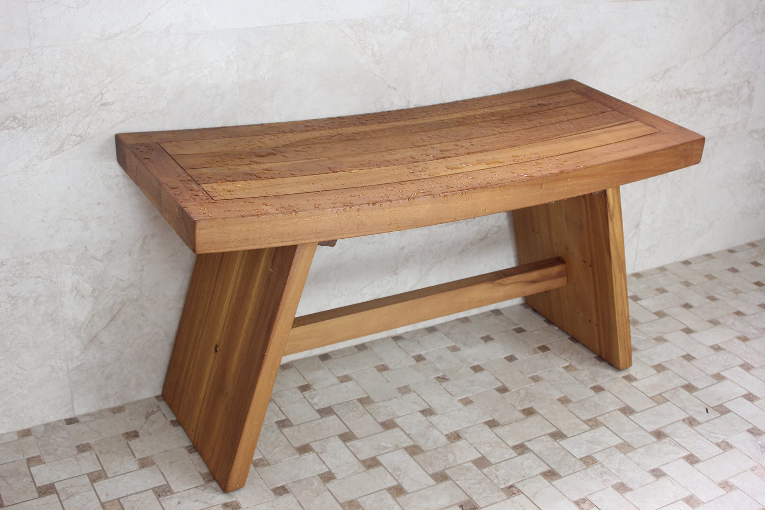 AquaTeak 36 Inch Asian Teak Shower Bench - Premium Waterproof Bathroom Seating for Spa, Sauna & Elderly Safety