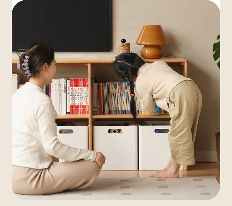 Modern Oak Solid Wood TV Stand with Storage - Minimalist Design for Living Room, Kids Toy Organizer & Media Console - Perfect for Home Entertainment & Playroom Organization