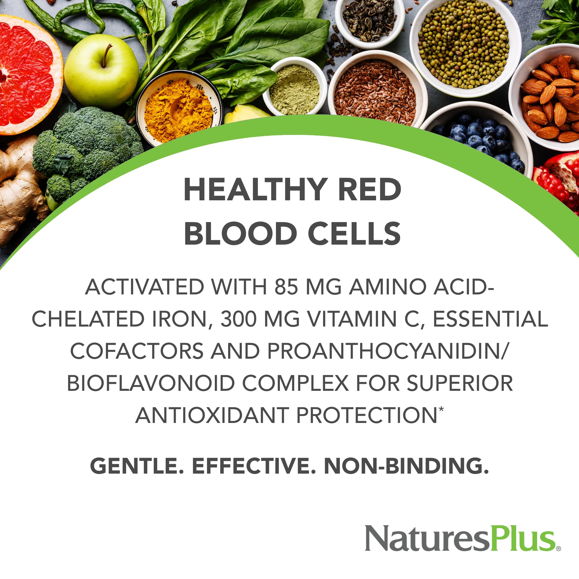 NaturesPlus Hema-Plex Iron Supplement - 60 Fast-Acting Capsules with 85mg Chelated Iron, Vitamin C & Bioflavonoids - Supports Healthy Red Blood Cells - Vegan, Gluten Free - 30 Servings - Ideal for Anemia Support & Energy Boost