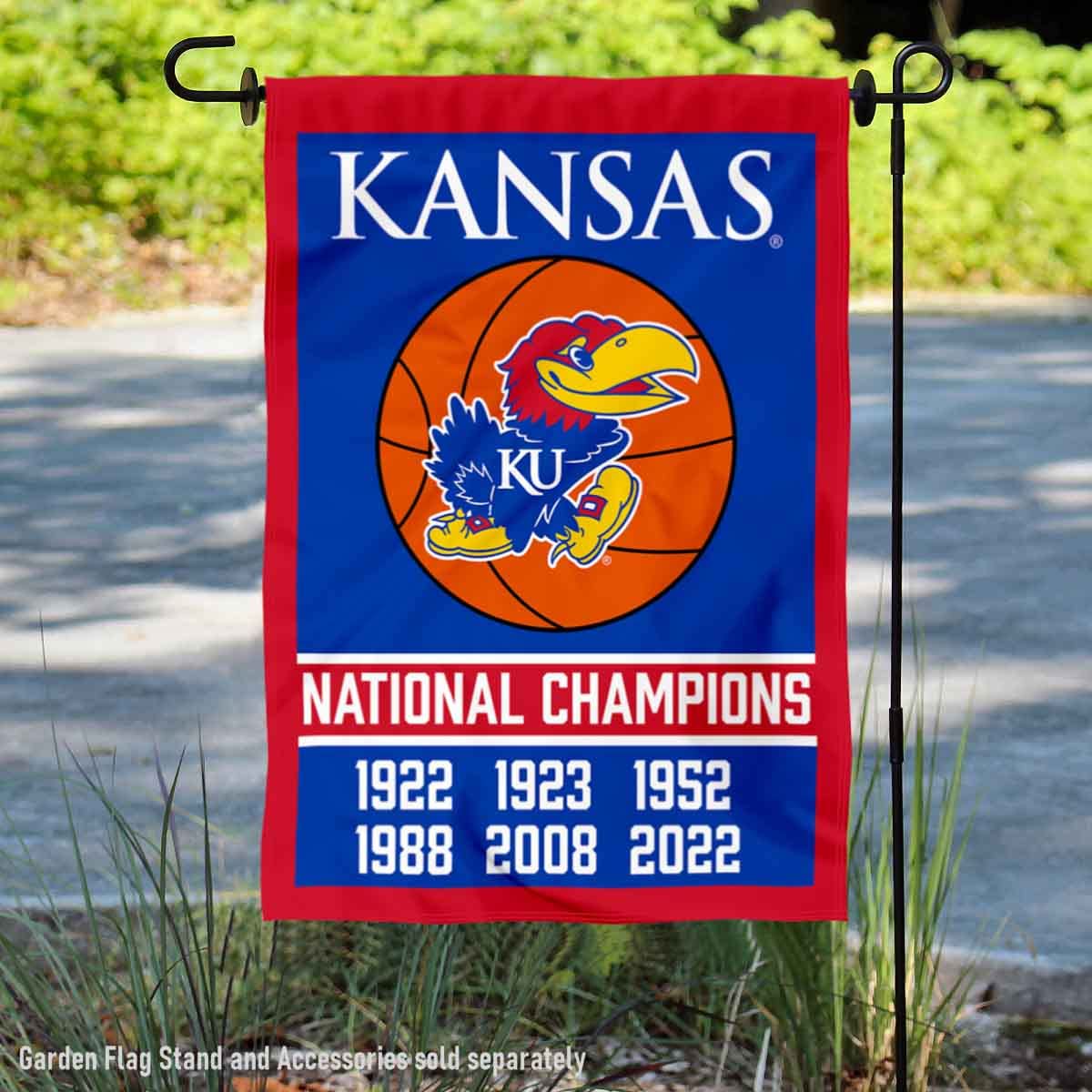 Kansas KU Jayhawks 6-Time NCAA Basketball Champions Double-Sided Garden Flag - Perfect for Game Day Decor, Tailgating & College Sports Fan Showcase