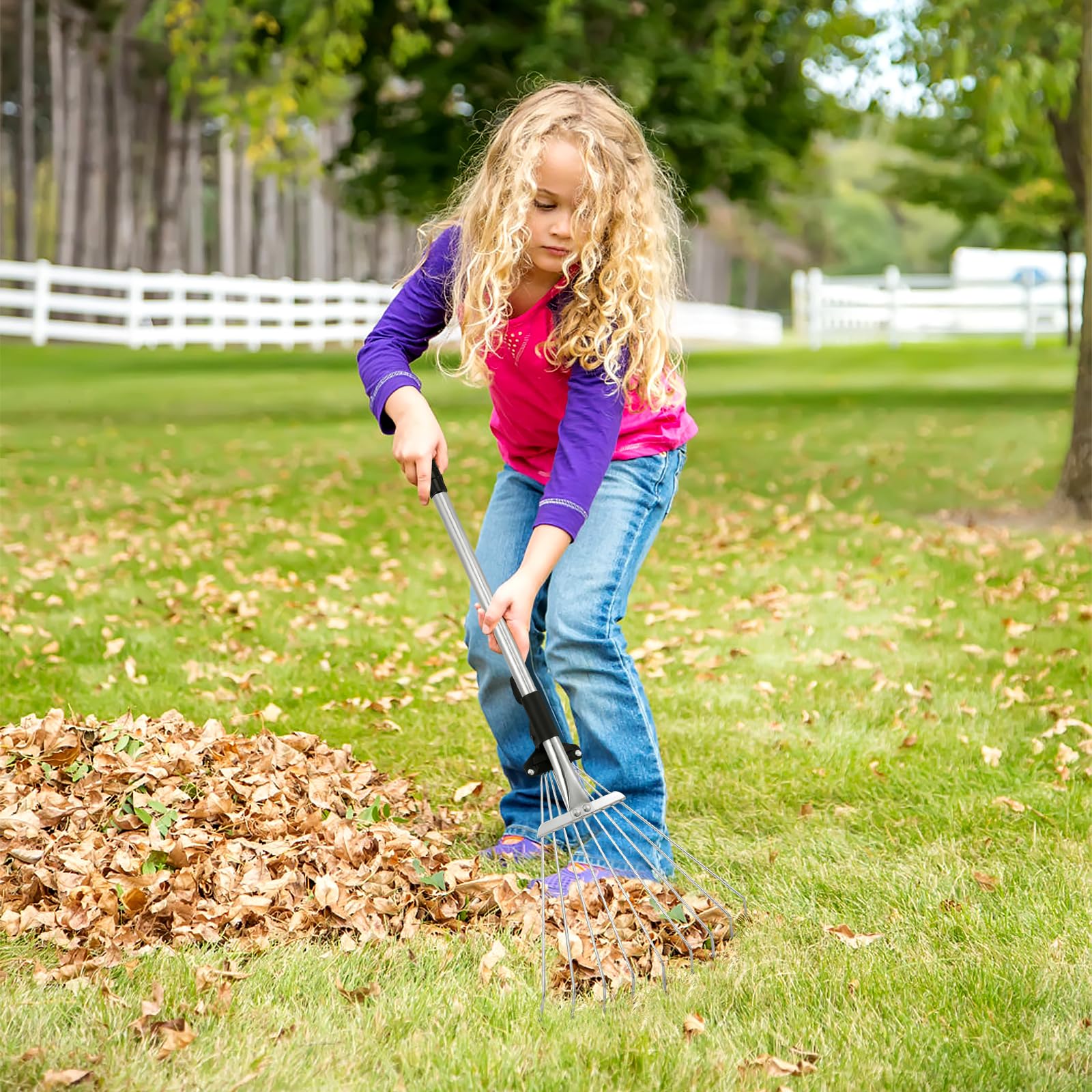 TOYANDONA 1-Piece Adjustable Telescopic Folding Leaf Rake - Extendable Garden Yard Rake for Lawn, Leaves, and Yard Maintenance - Perfect for Fall Cleanup, Gardening, and Outdoor Yard Work