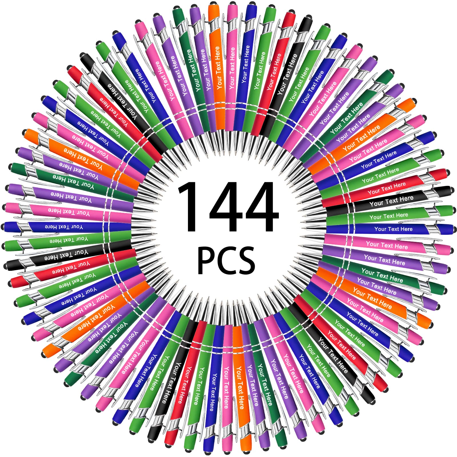 500 Bulk Custom Engraved Ballpoint Pens with Stylus Tip - Retractable Multi-Color Business Pens with Black Ink for Office, Graduation Gifts & Journaling - Personalized Corporate Giveaways & Signature Writing Essentials