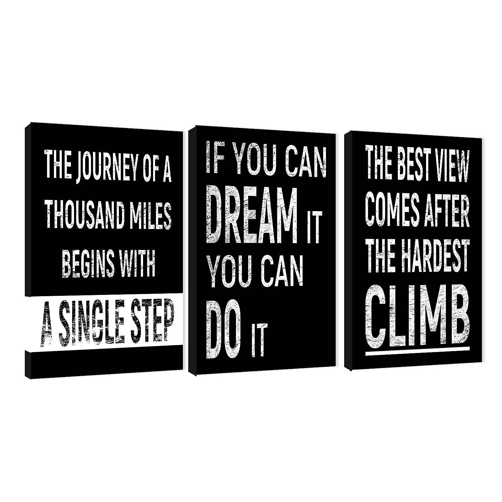 3-Piece Motivational Canvas Wall Art for Office Decor - Black & White Inspirational Quotes Framed Artwork (16