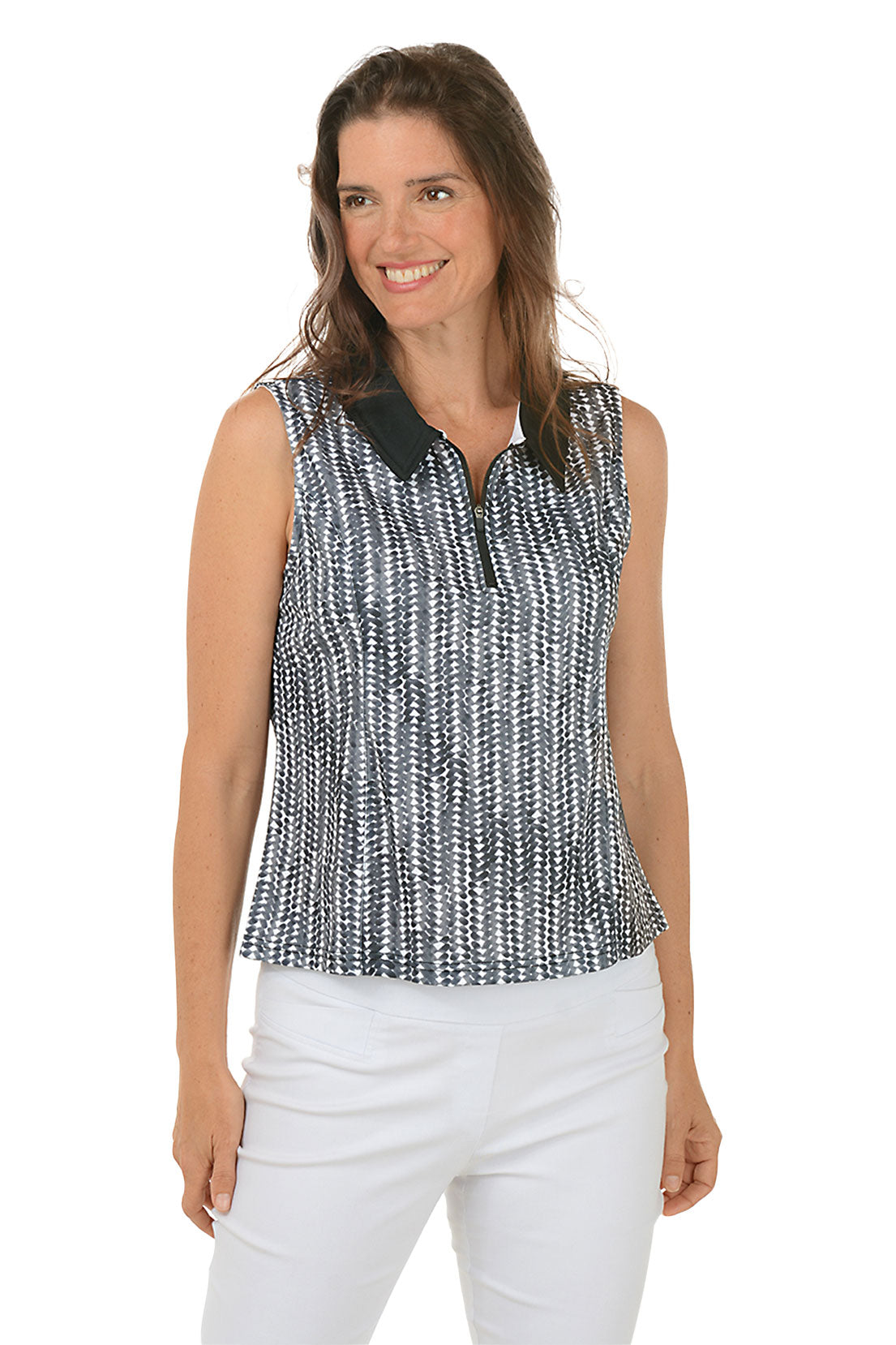 Arrow Stripe UPF50+ Sleeveless Polo Top for Women - Sun Protection Golf Tennis Hiking Outdoor Sports Shirt