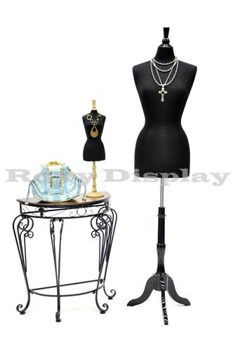 ROXYDISPLAY™ Female Mannequin with Black Tripod & Wooden Base (JF-F2/4BK+BS-02BKX) - Perfect for Boutique Display, Fashion Photography & Retail Store Decor