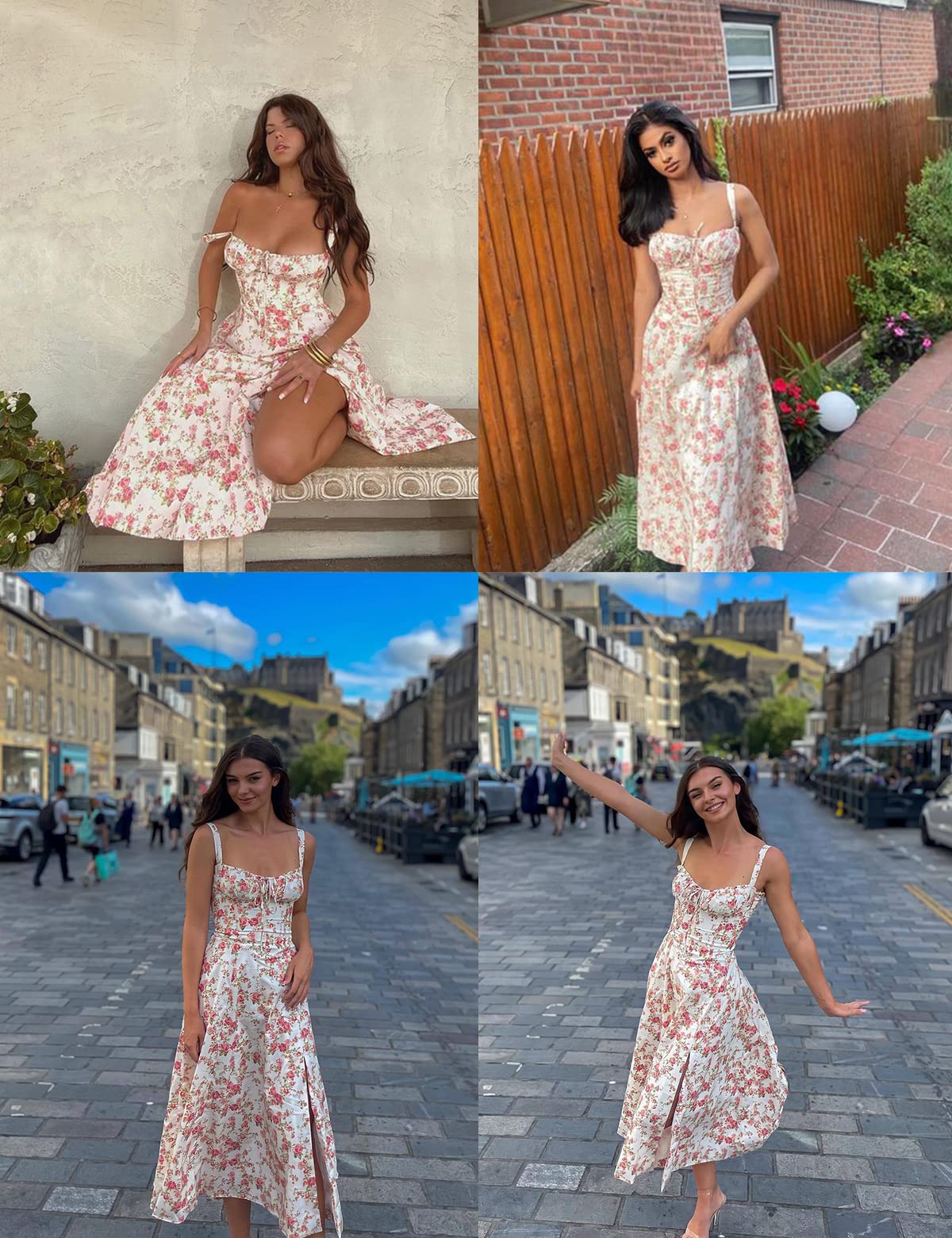 Houstil Women's Floral Print Midi Dress - Sleeveless Strappy Cami Bodycon Summer Dress for Wedding Guest, Party, Date Night & Casual Wear