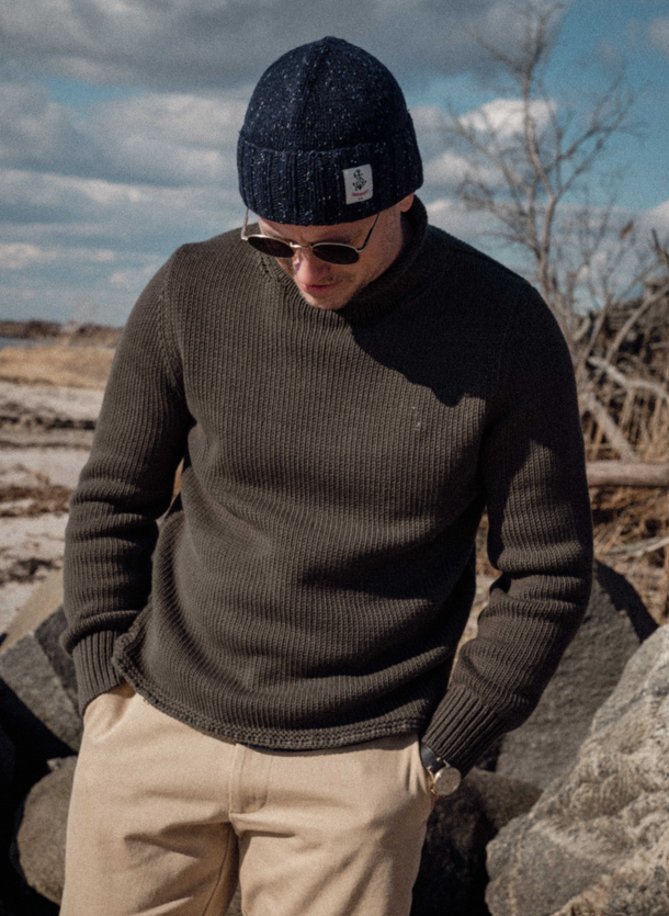 Premium Olive Green Fisherman's Sweater for Men - Warm Cable Knit Wool Pullover for Outdoor & Casual Wear - Perfect for Fishing, Hiking, and Fall/Winter Fashion