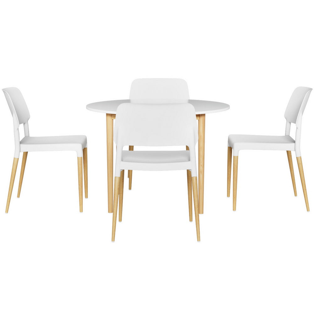 Artiss 5-Piece White Wood Dining Table and Chairs Set - Modern Kitchen & Dining Room Furniture for Family Meals & Entertaining