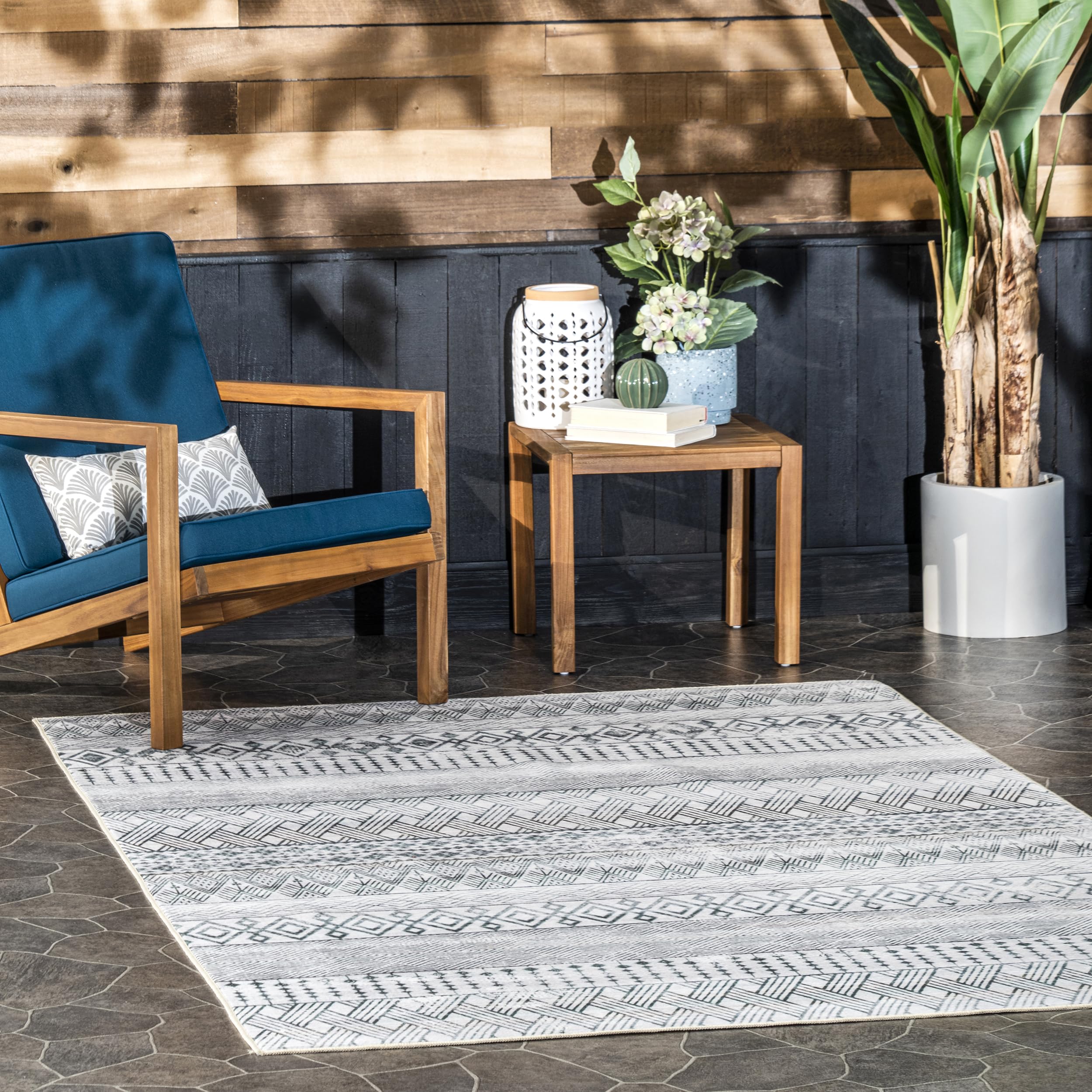 nuLOOM Codi Moroccan Banded Machine Washable Indoor/Outdoor Area Rug 8x10 Feet Green - Perfect for Living Room, Patio & High Traffic Areas